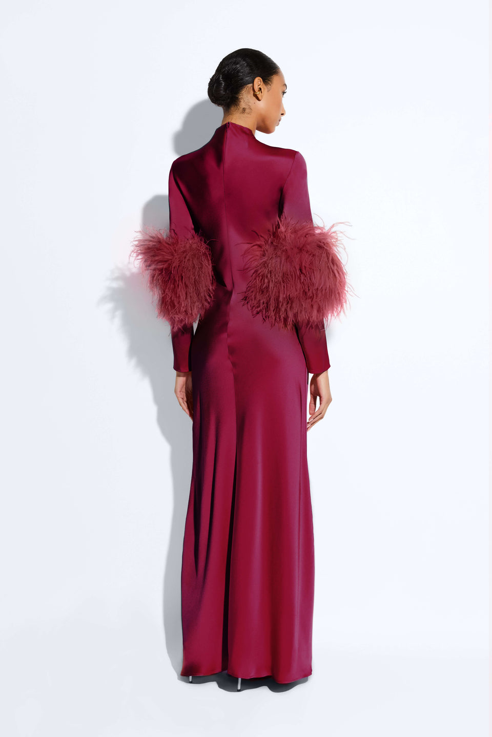 Satin Tab Gown With Feathers - LAPOINTE