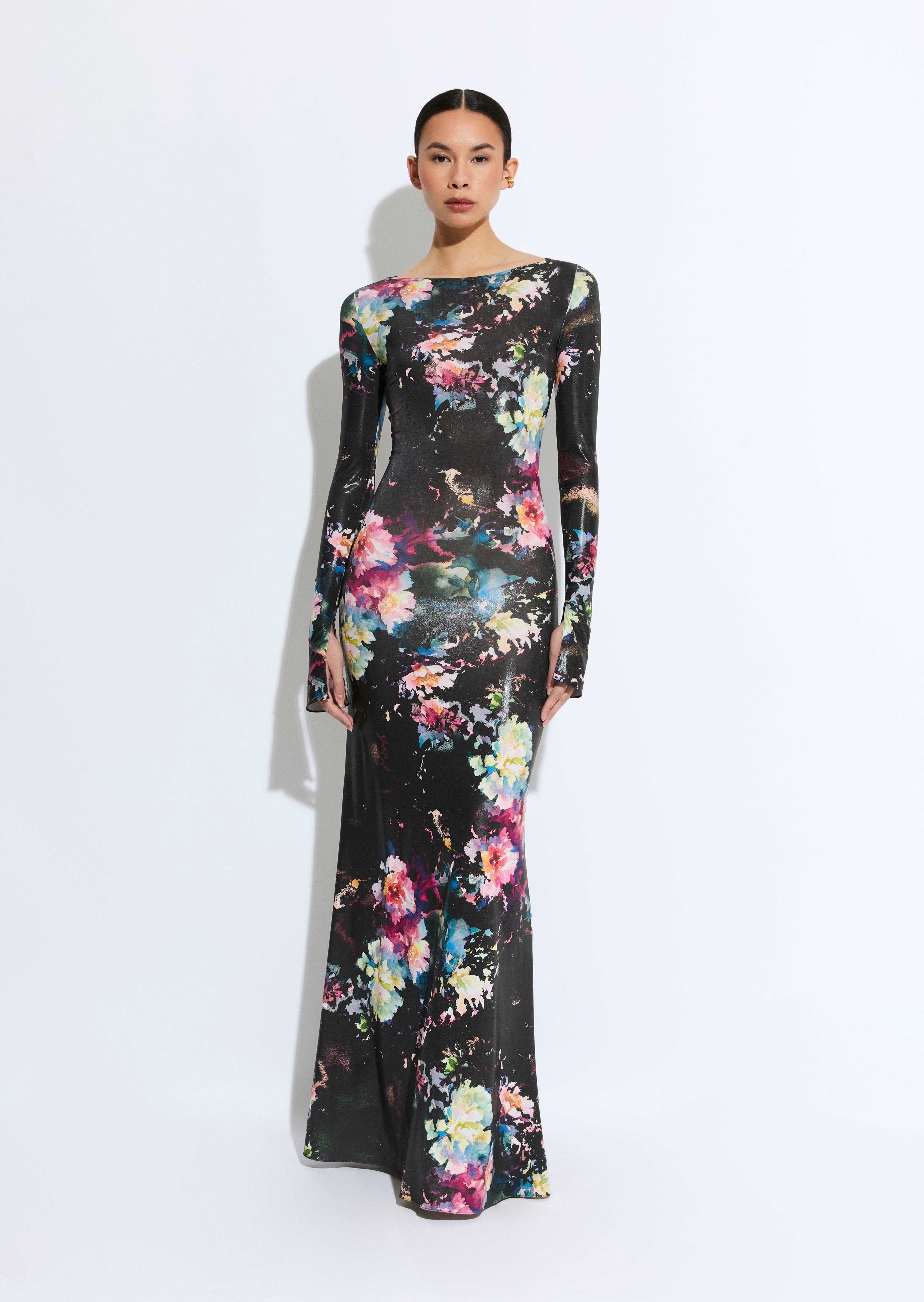 Floral Jersey Boatneck Gown - LAPOINTE