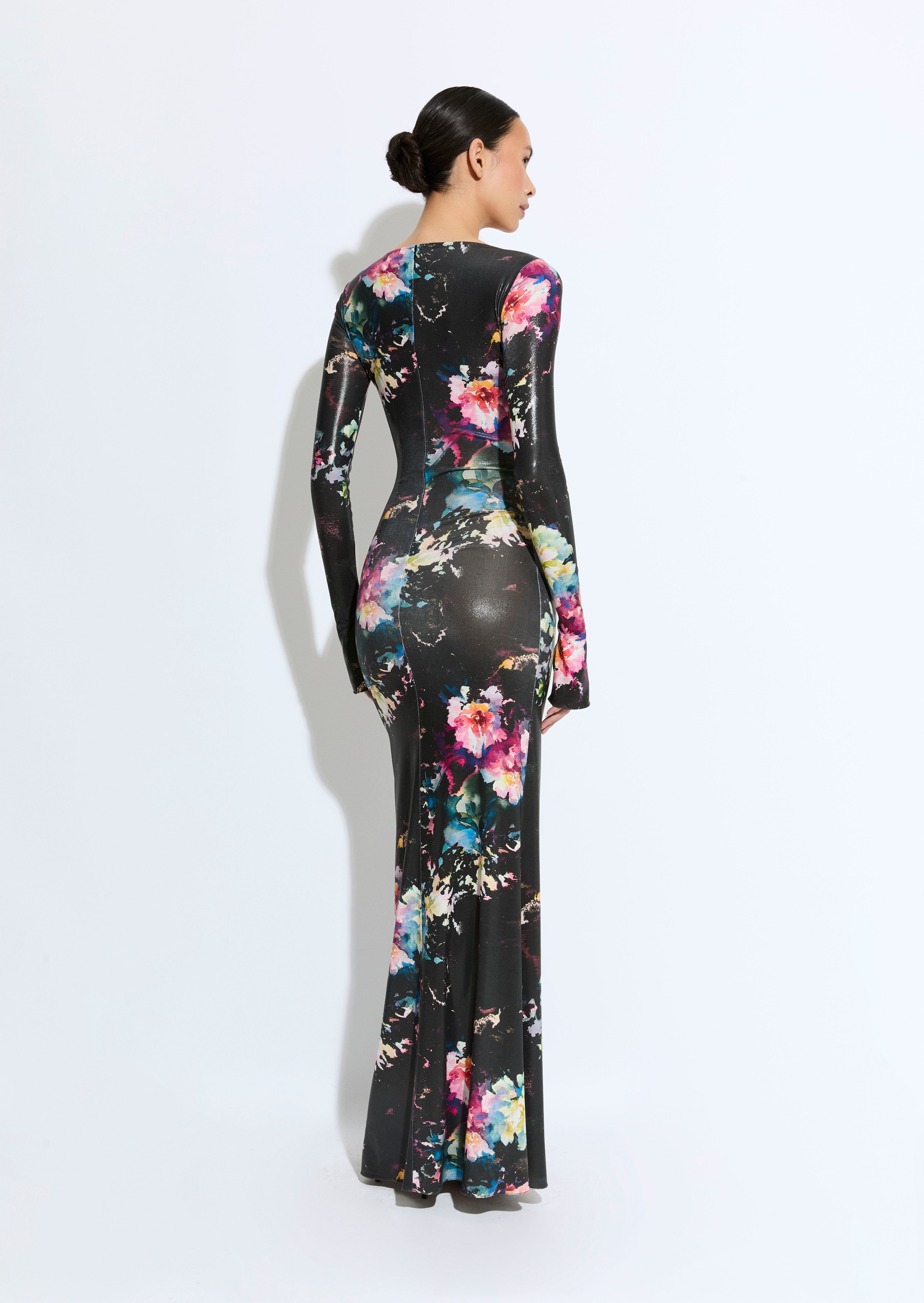 Floral Jersey Boatneck Gown - LAPOINTE