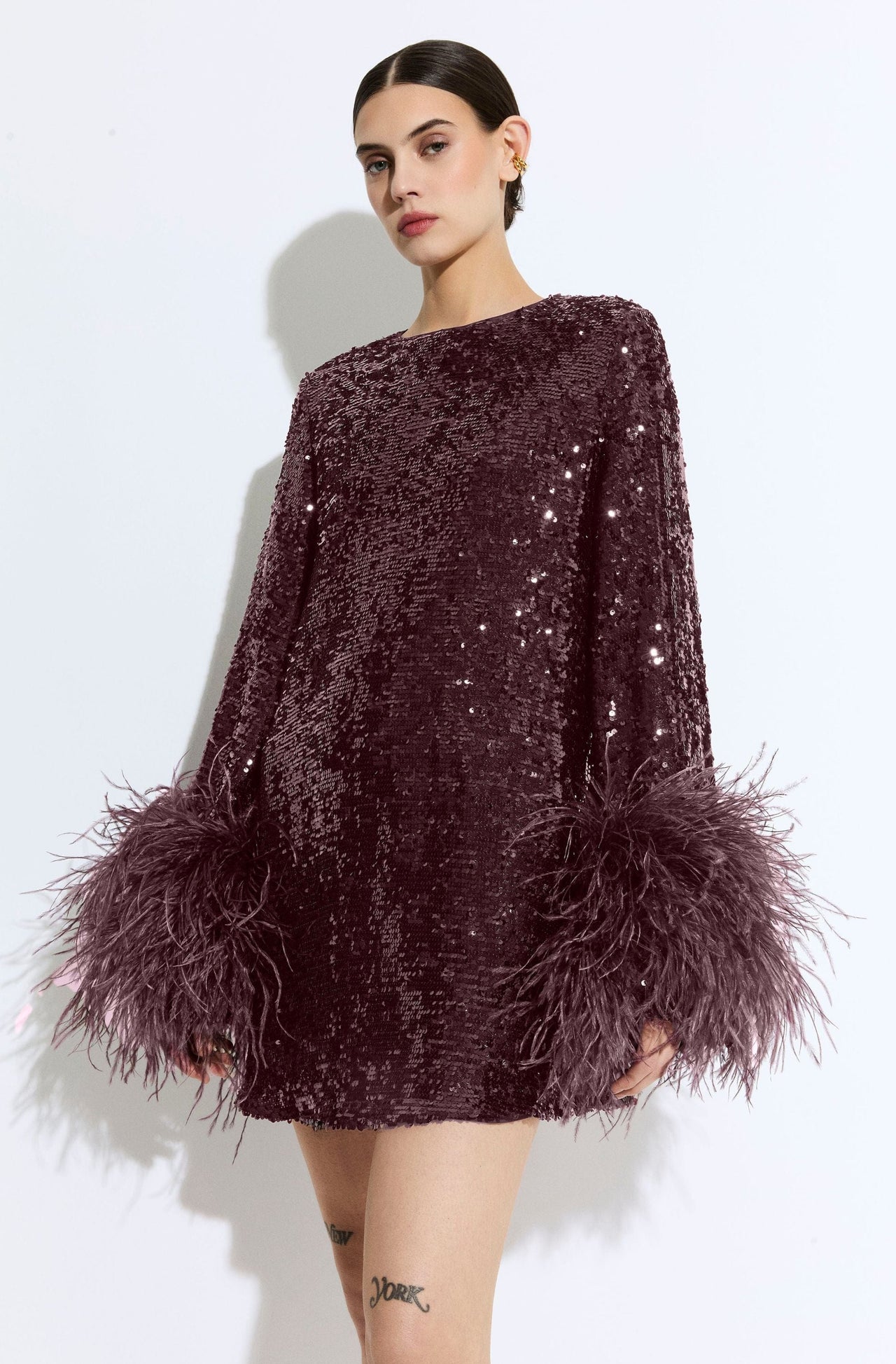 Sequin Dress With Feathers - LAPOINTE