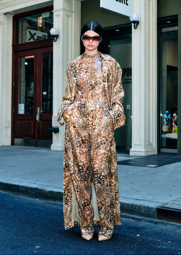 Leopard Sequin Mock Neck Bodysuit
