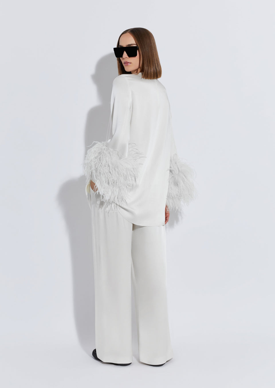 Satin Shift Dress With Feathers - LAPOINTE