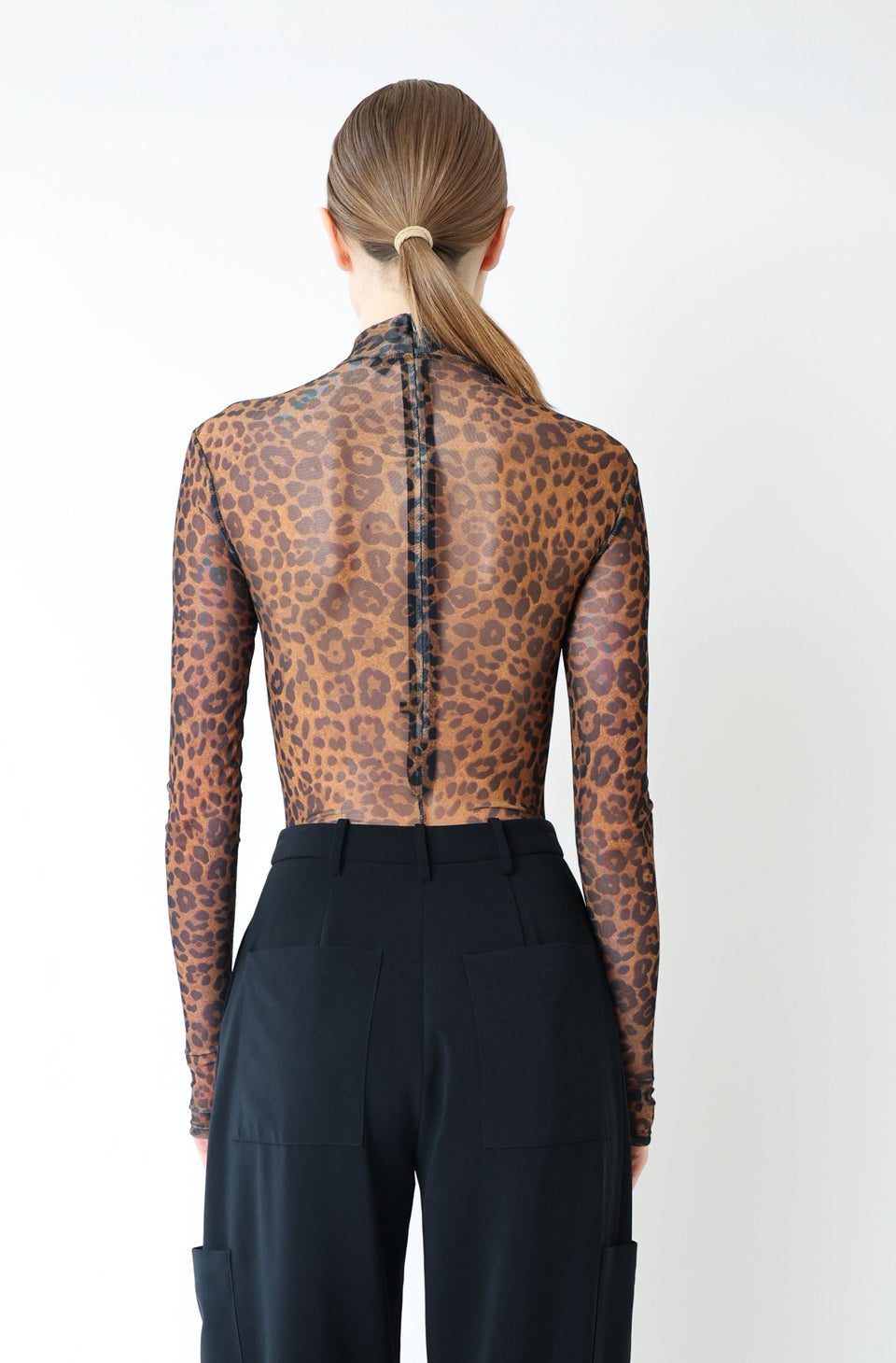 Printed Mesh Mock Neck Bodysuit