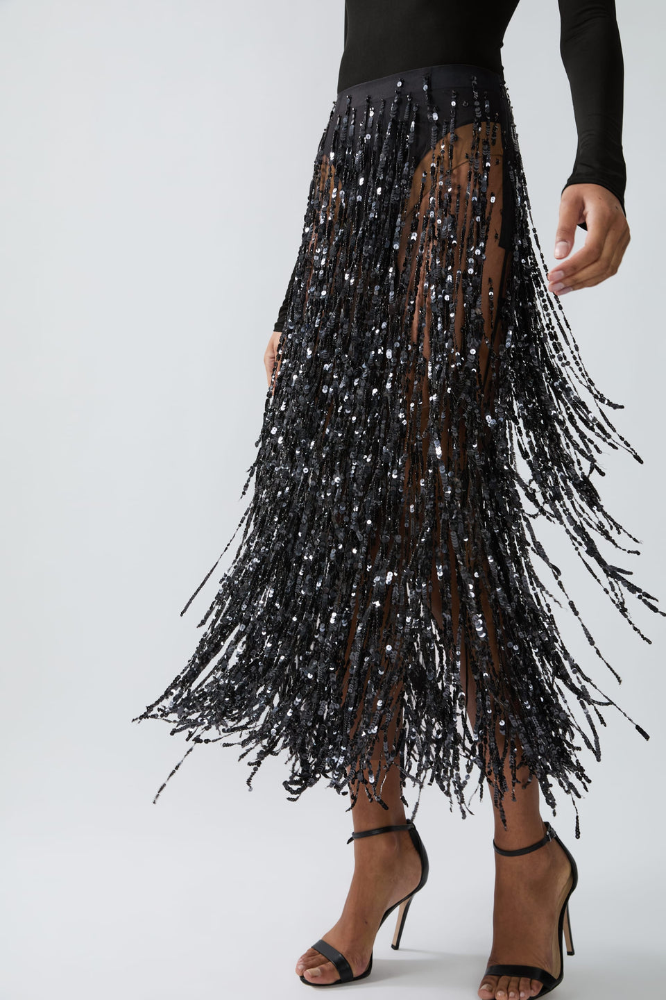 Fringe Sequin Pencil Skirt - LAPOINTE
