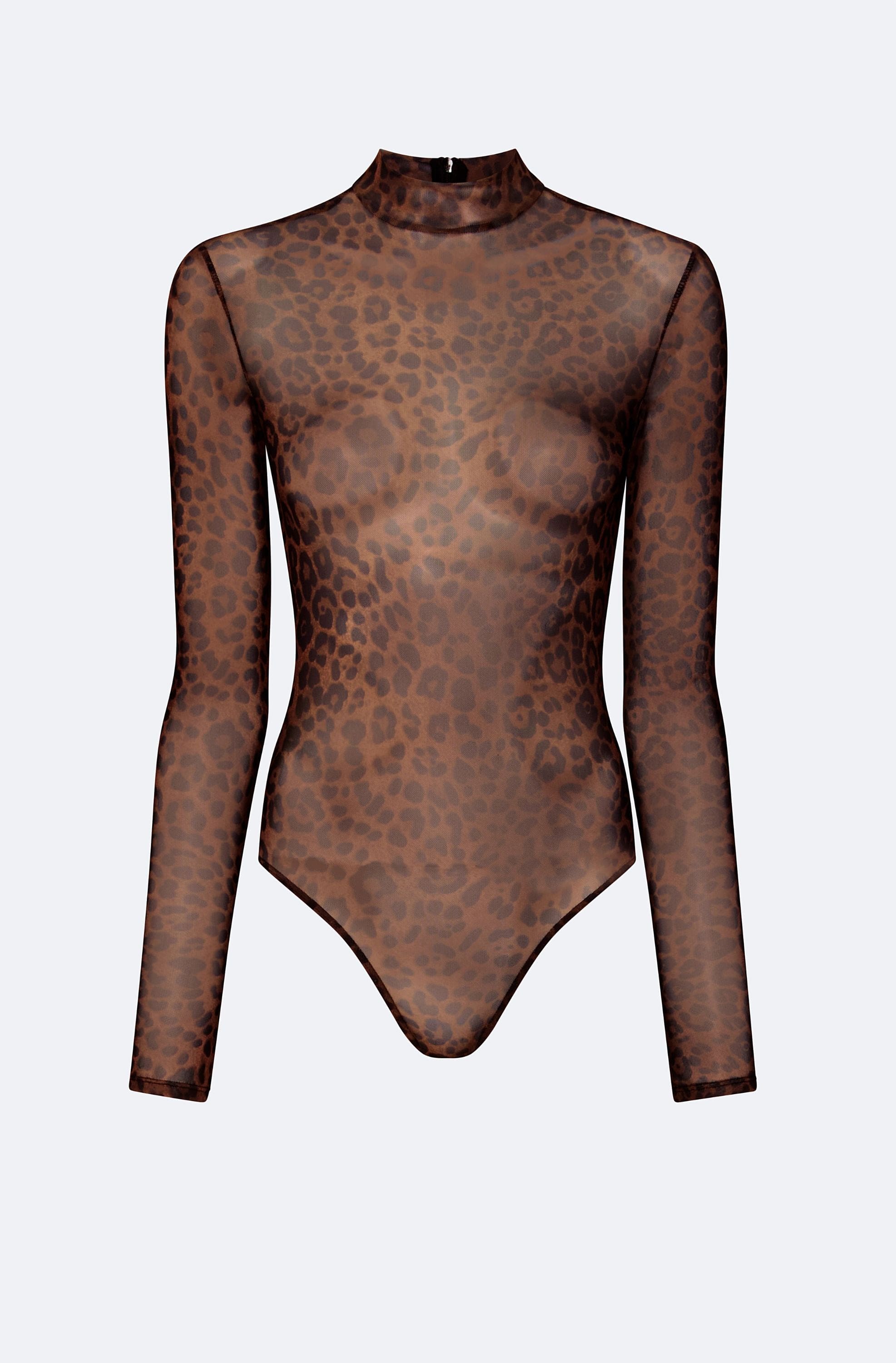Printed Mesh Mock Neck Bodysuit