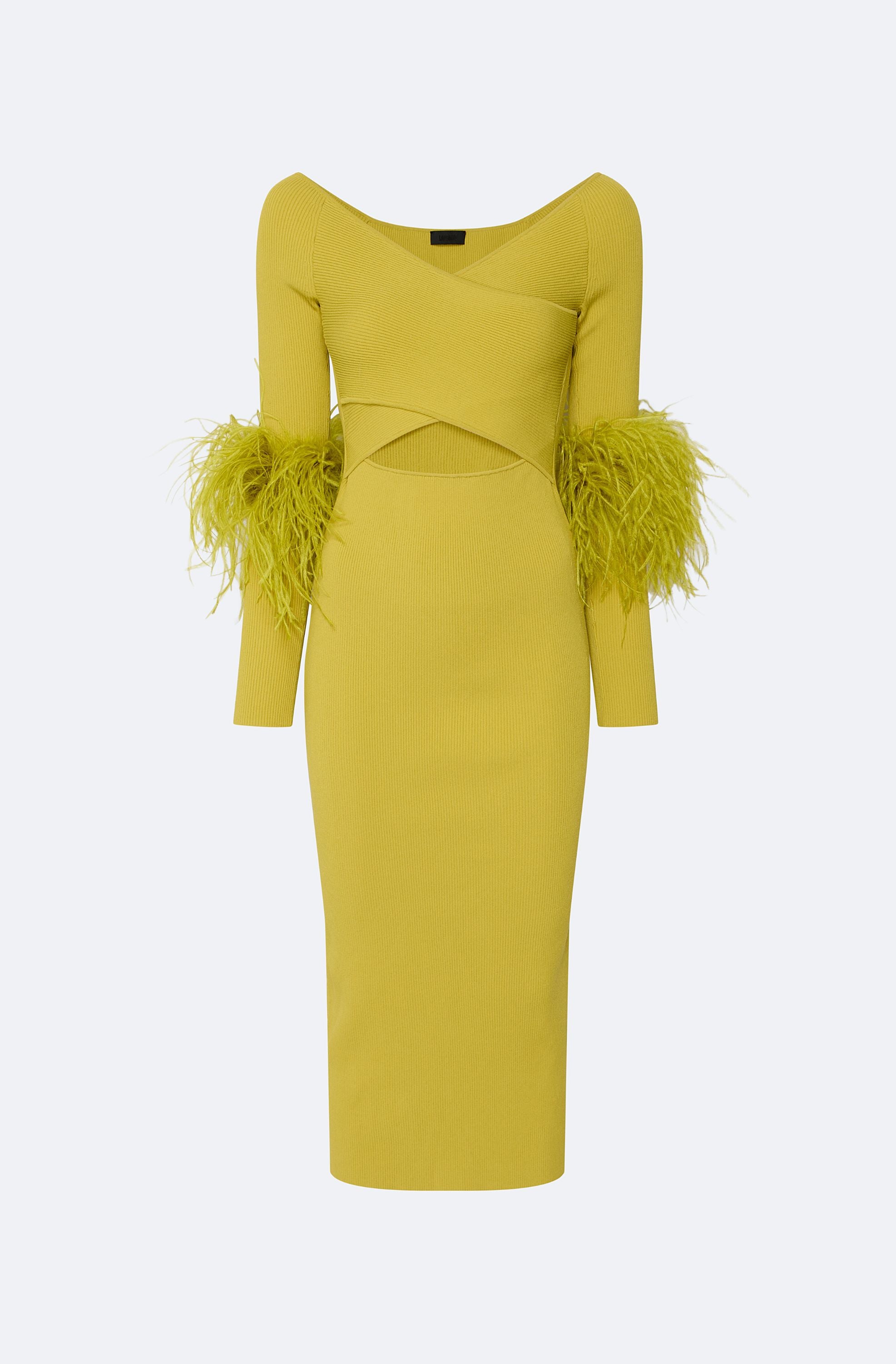 Matte Viscose Cross Front Dress With Feathers - LAPOINTE