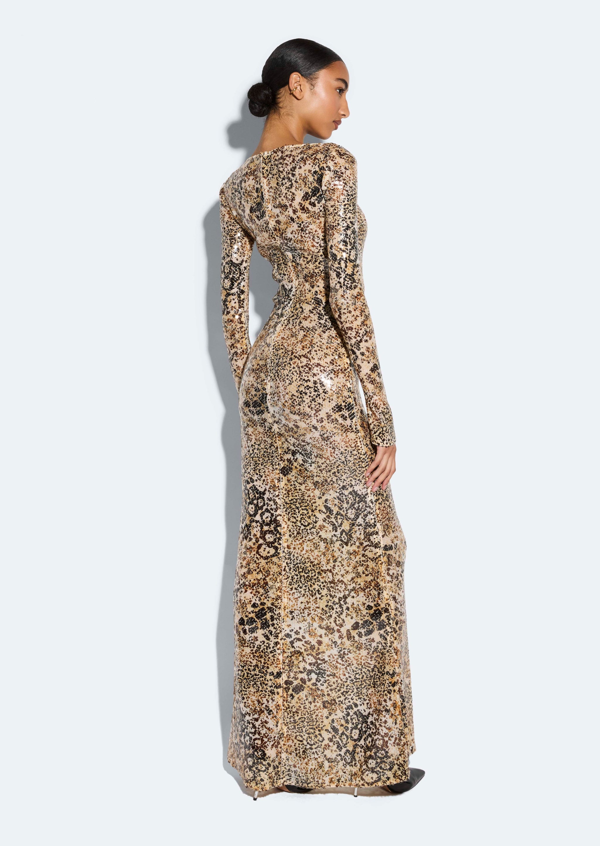 Leopard Sequin Boatneck Gown - LAPOINTE