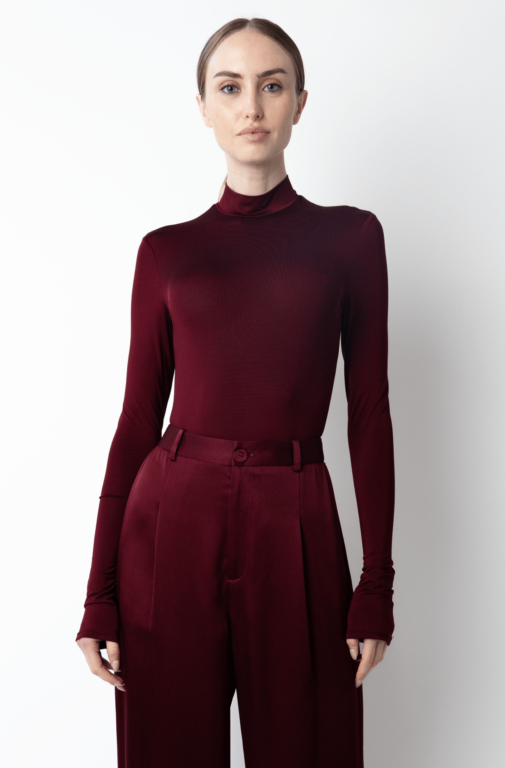 Jersey Mock Neck Bodysuit in Black Black | LAPOINTE