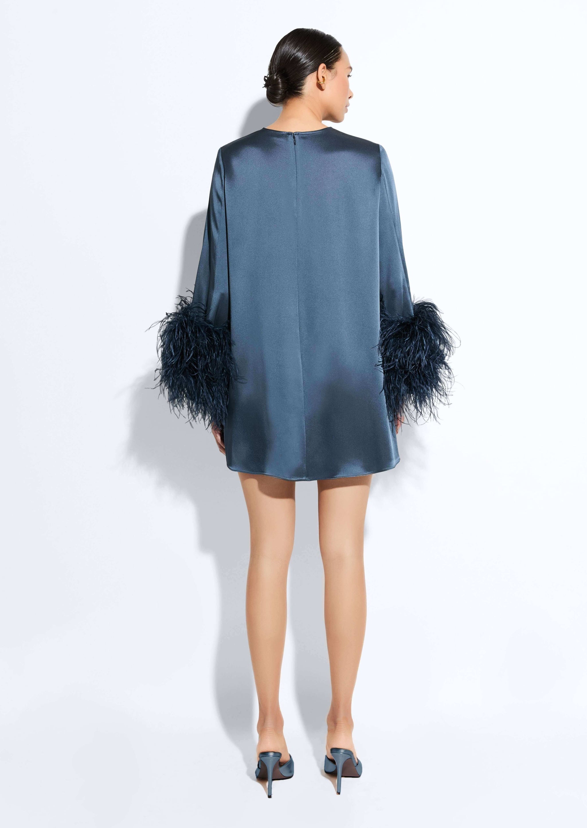 Lapointe Satin Shift Dress With Feathers Lapointe Satin Shift Dress With Feathers