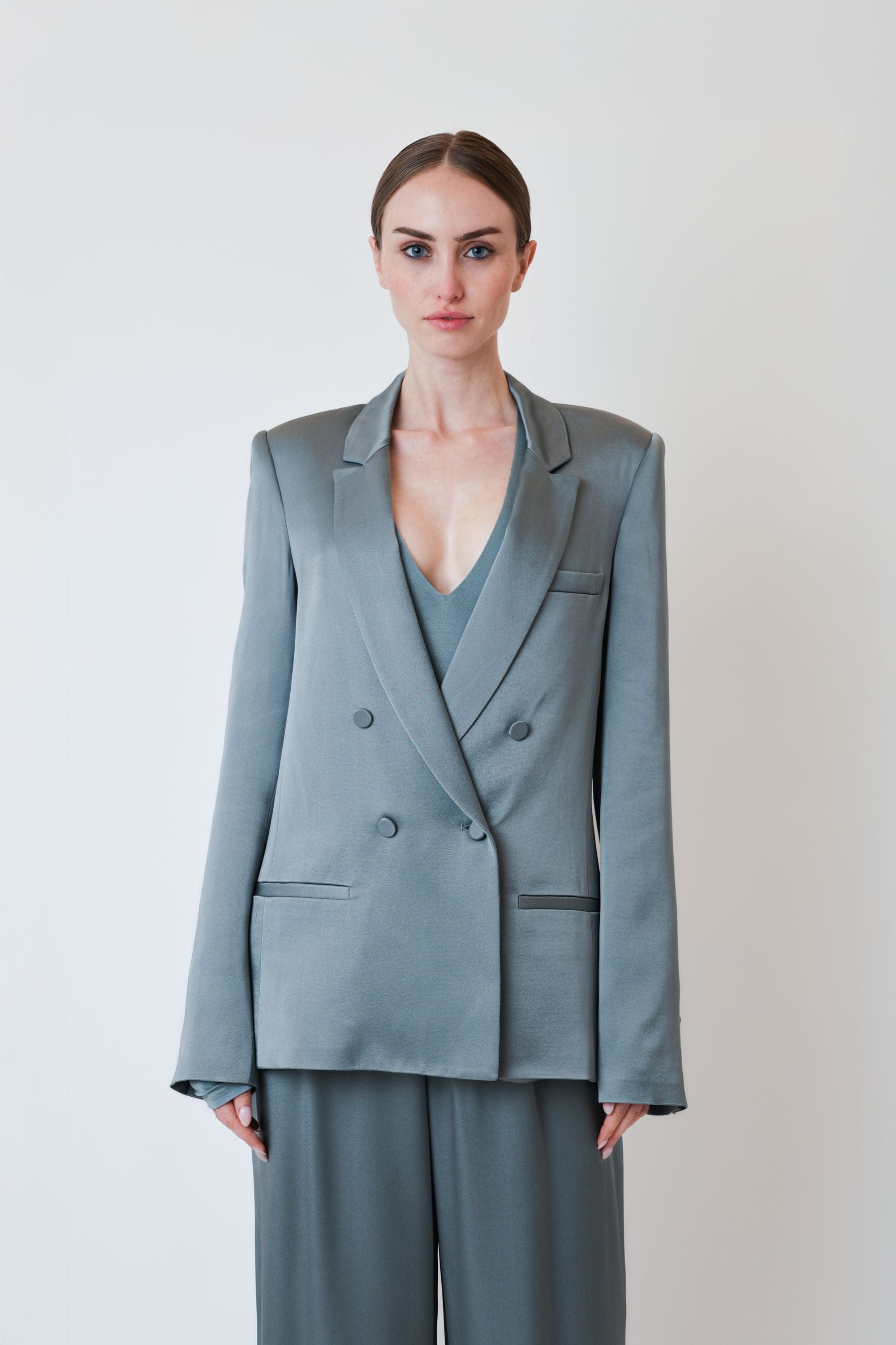 Satin Double Breasted Blazer - LAPOINTE