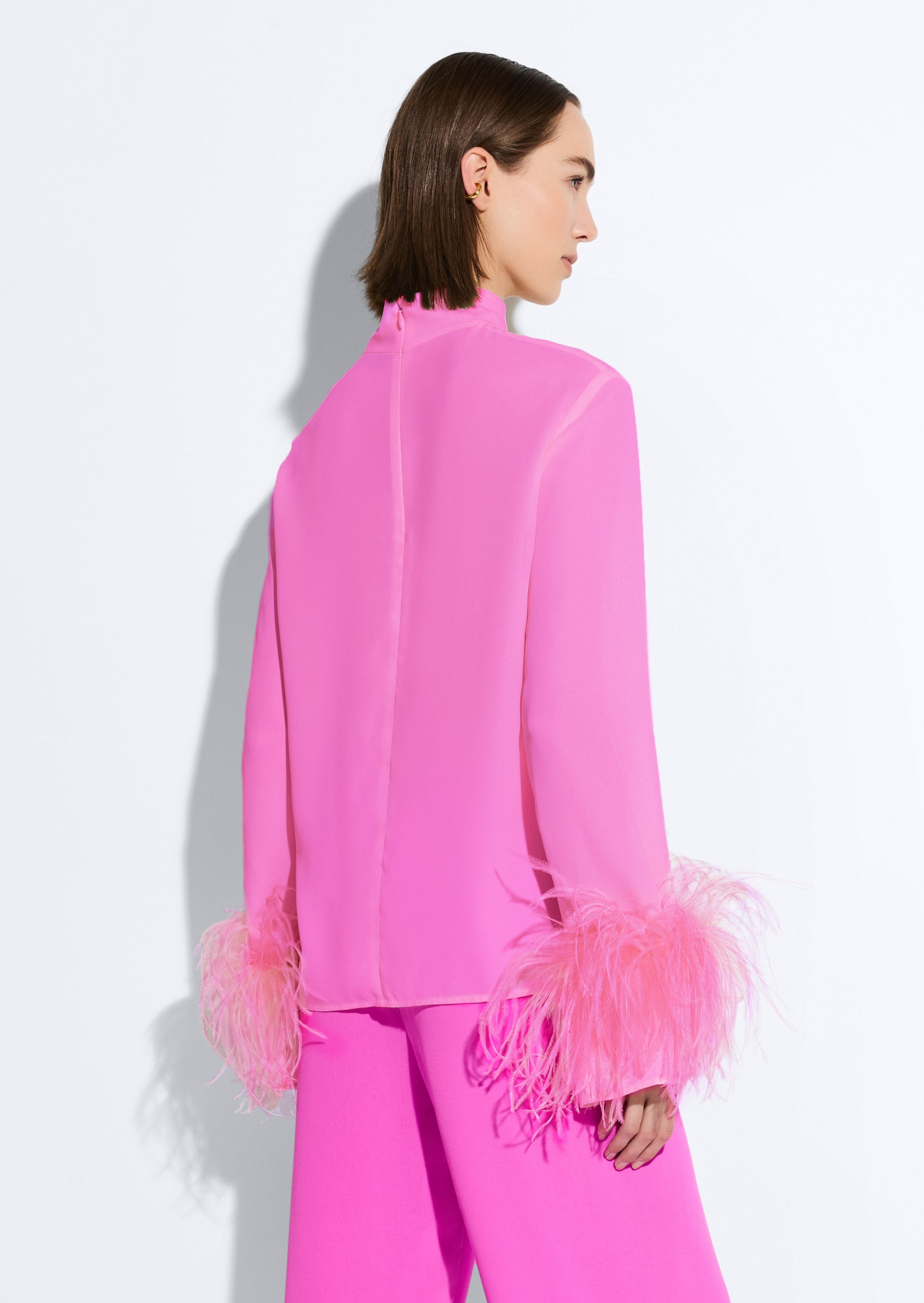 Georgette Top With Feathers in Fuchsia Pink | LAPOINTE