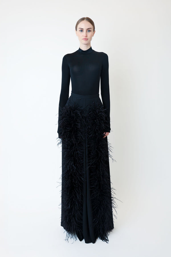 Lightweight Georgette Wide Leg Pant With Feathers - LAPOINTE