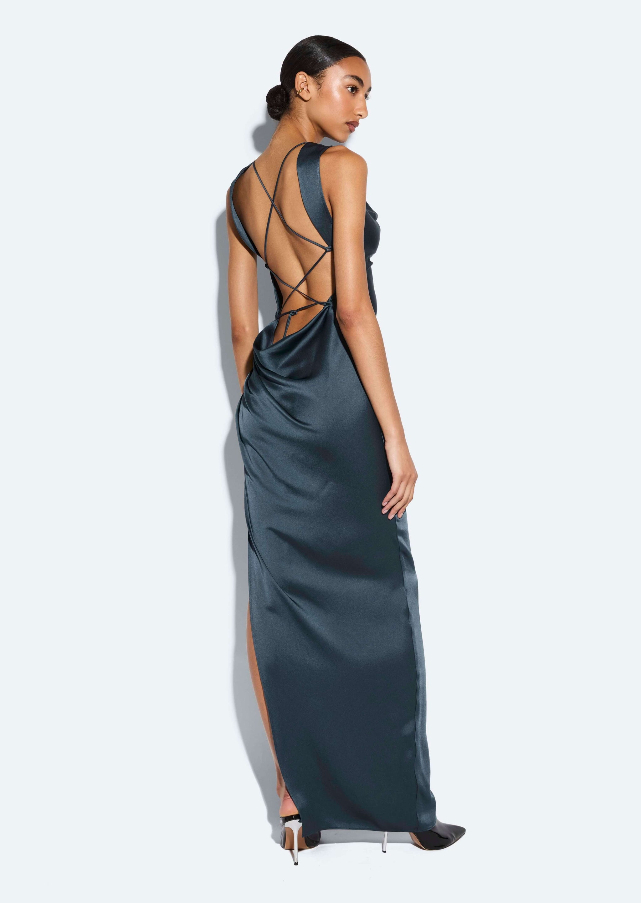blue satin cowl dress Mikayla - Dusty Blue