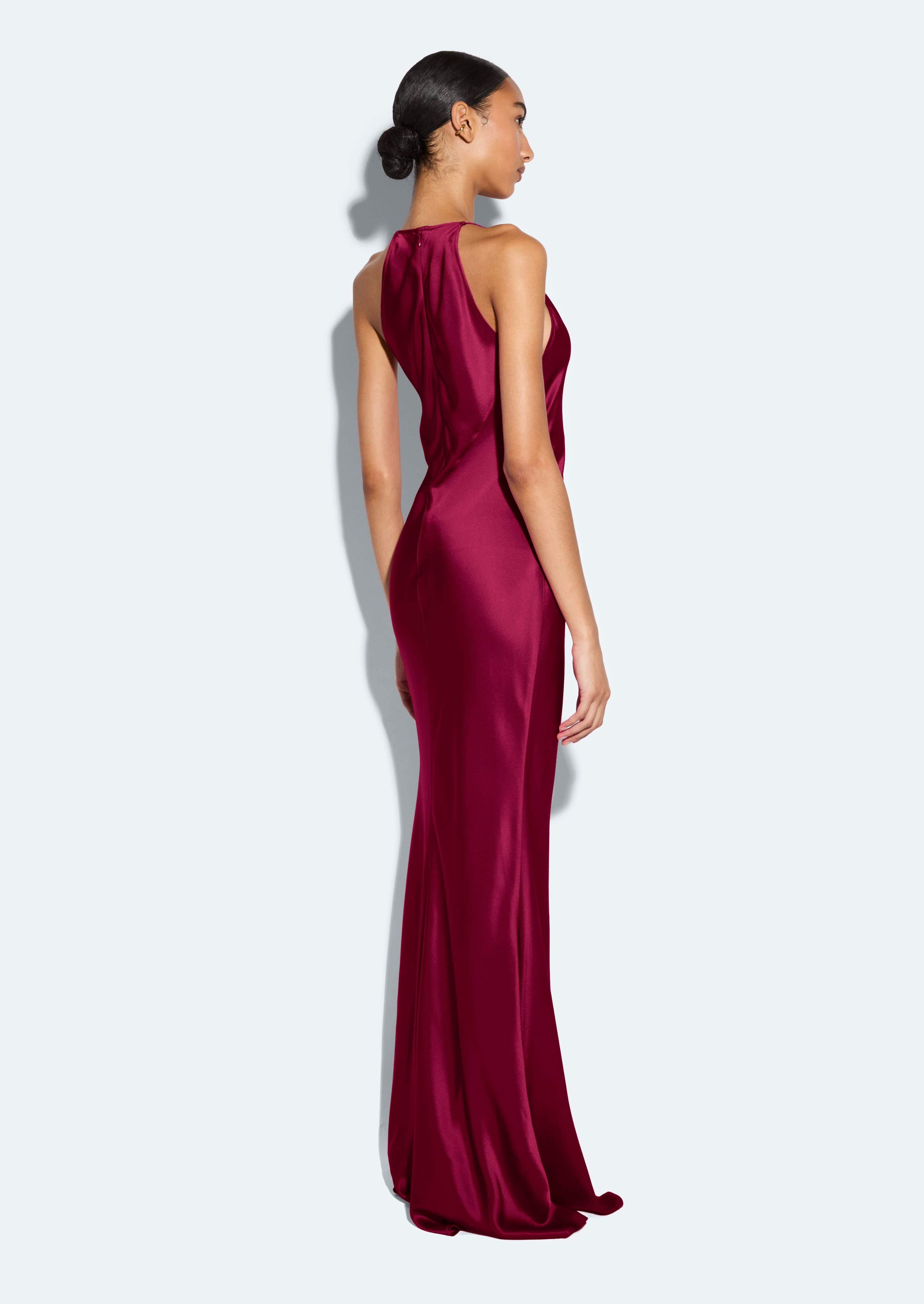 Satin Halter Gown in Berry Red | LAPOINTE Satin Halter Gown in Berry Red | LAPOINTE