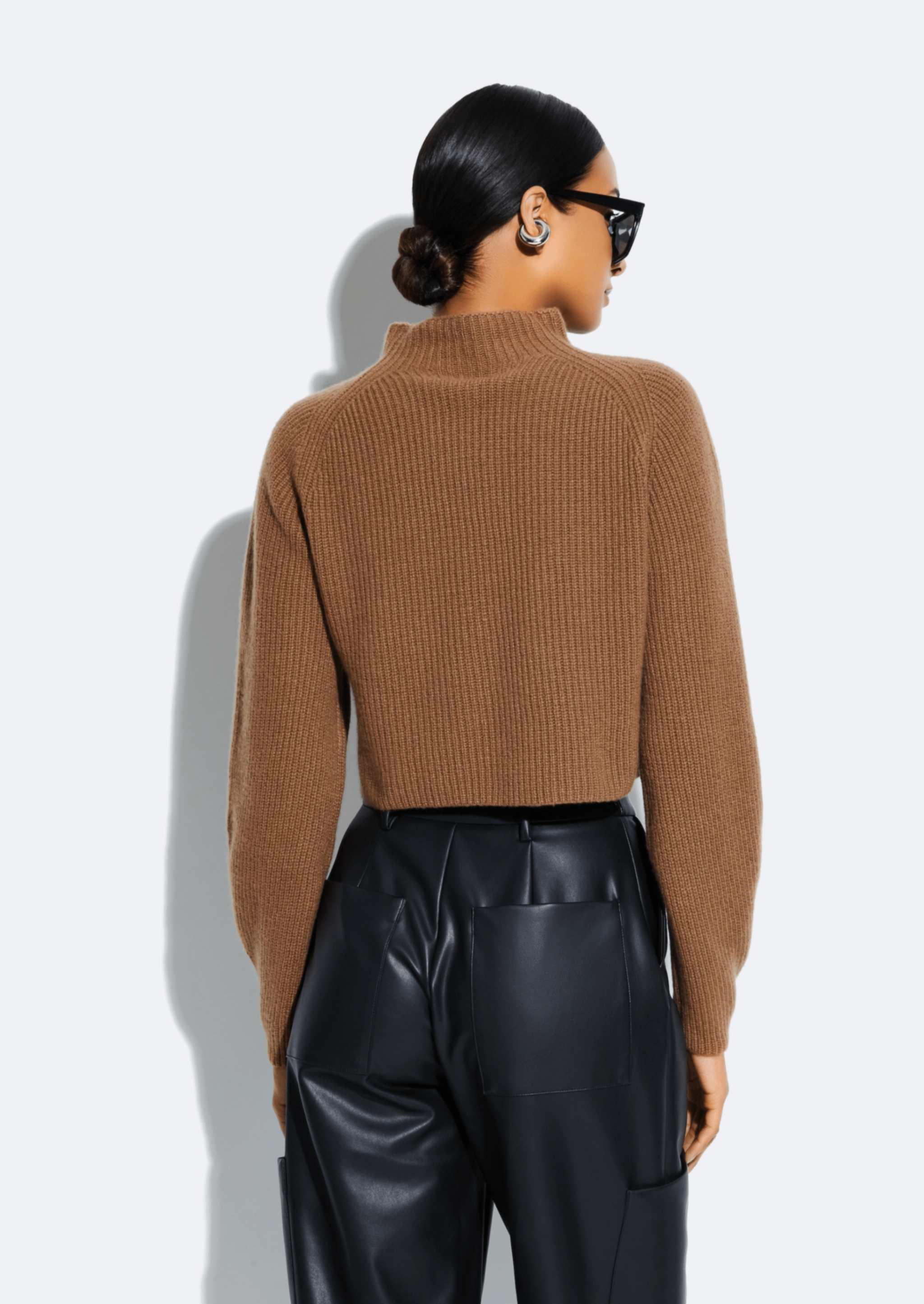 Cashmere Silk Cropped Raglan Sweater in Camel Tan, Neutral, and Cashmere Silk Cropped Raglan Sweater in Camel Tan, Neutral, and