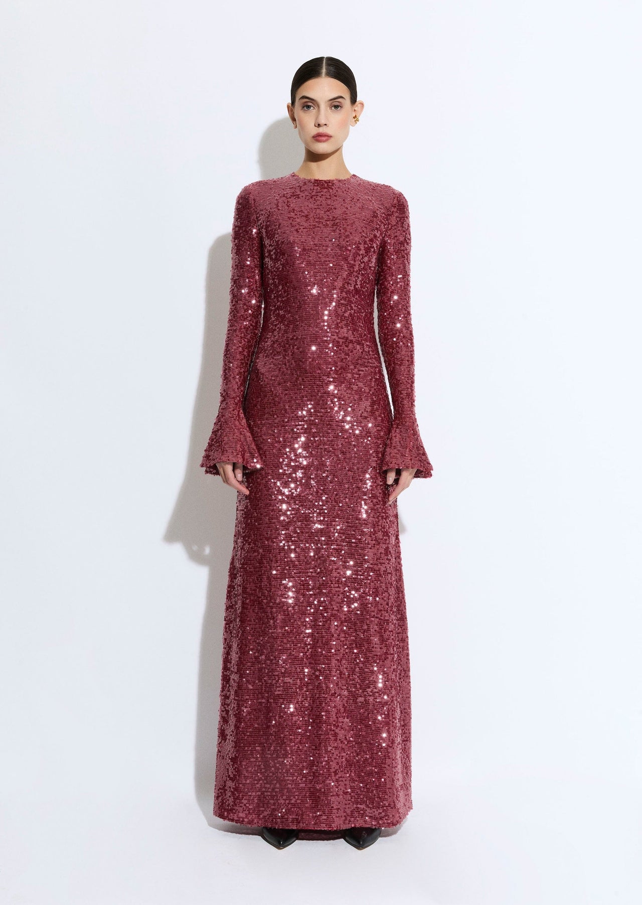 Sequin Flare Sleeve Boatneck Gown - LAPOINTE