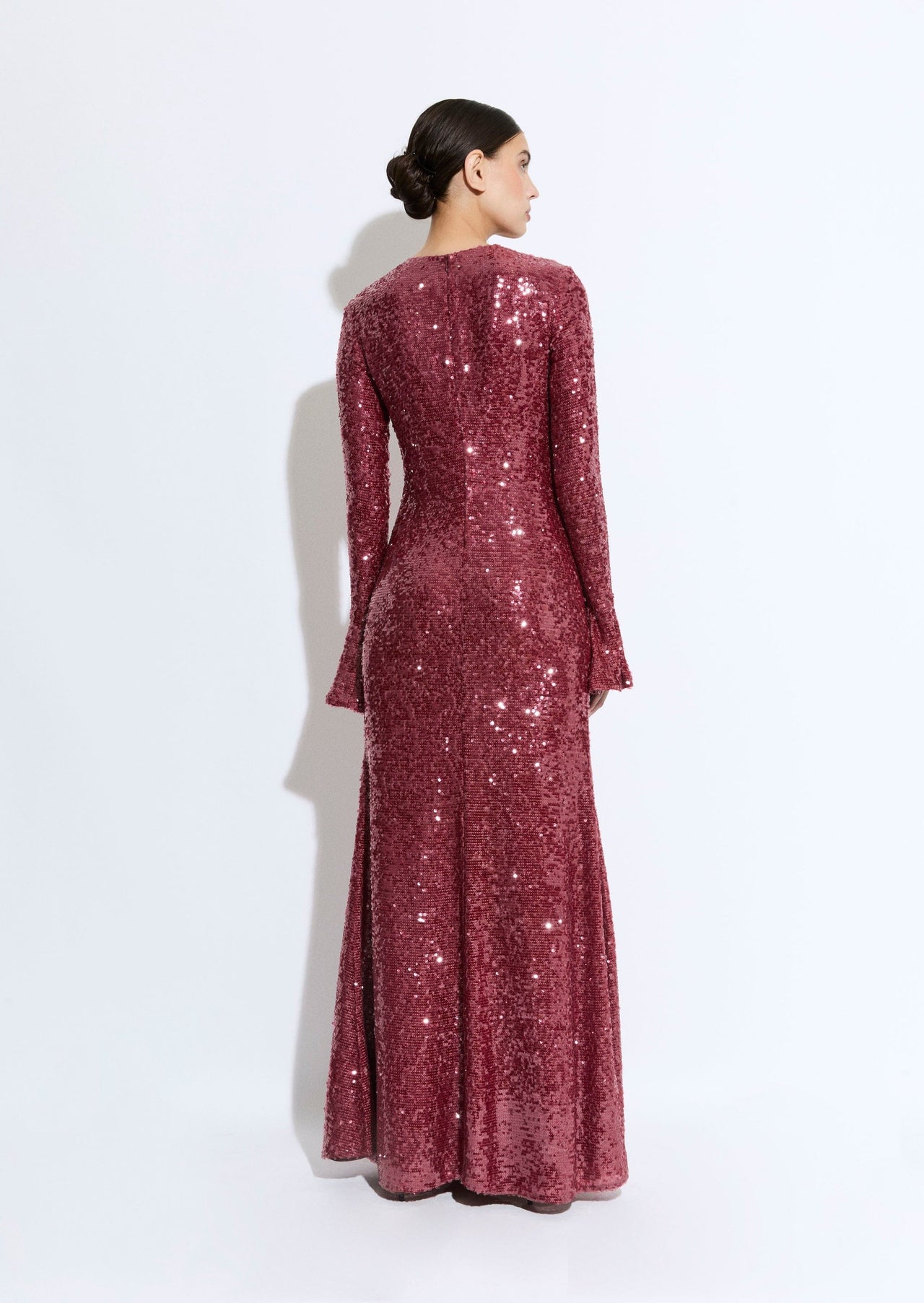 Sequin Flare Sleeve Boatneck Gown - LAPOINTE