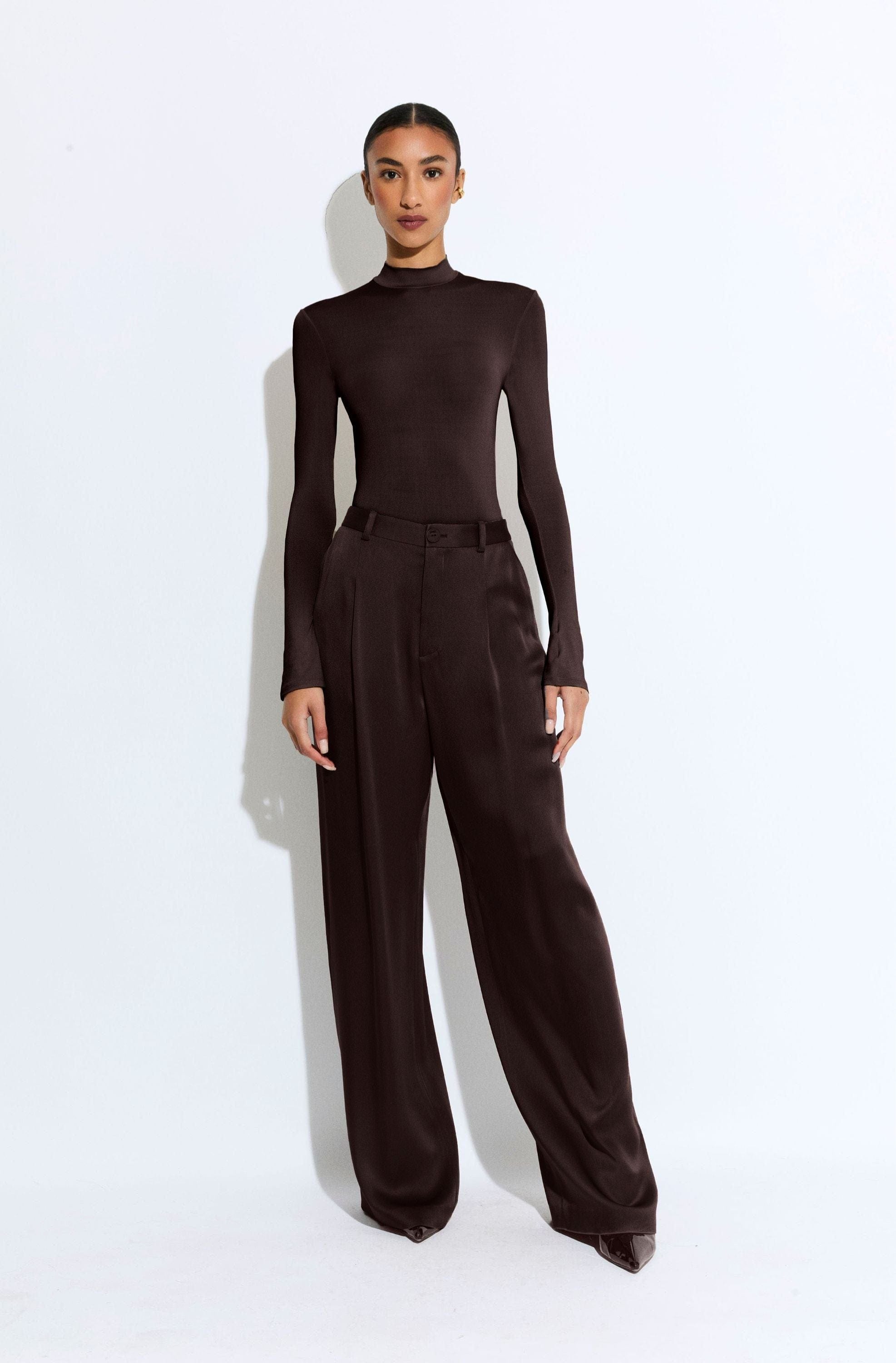 Jersey Mock Neck Bodysuit in Dark brown Dark Brown | LAPOINTE