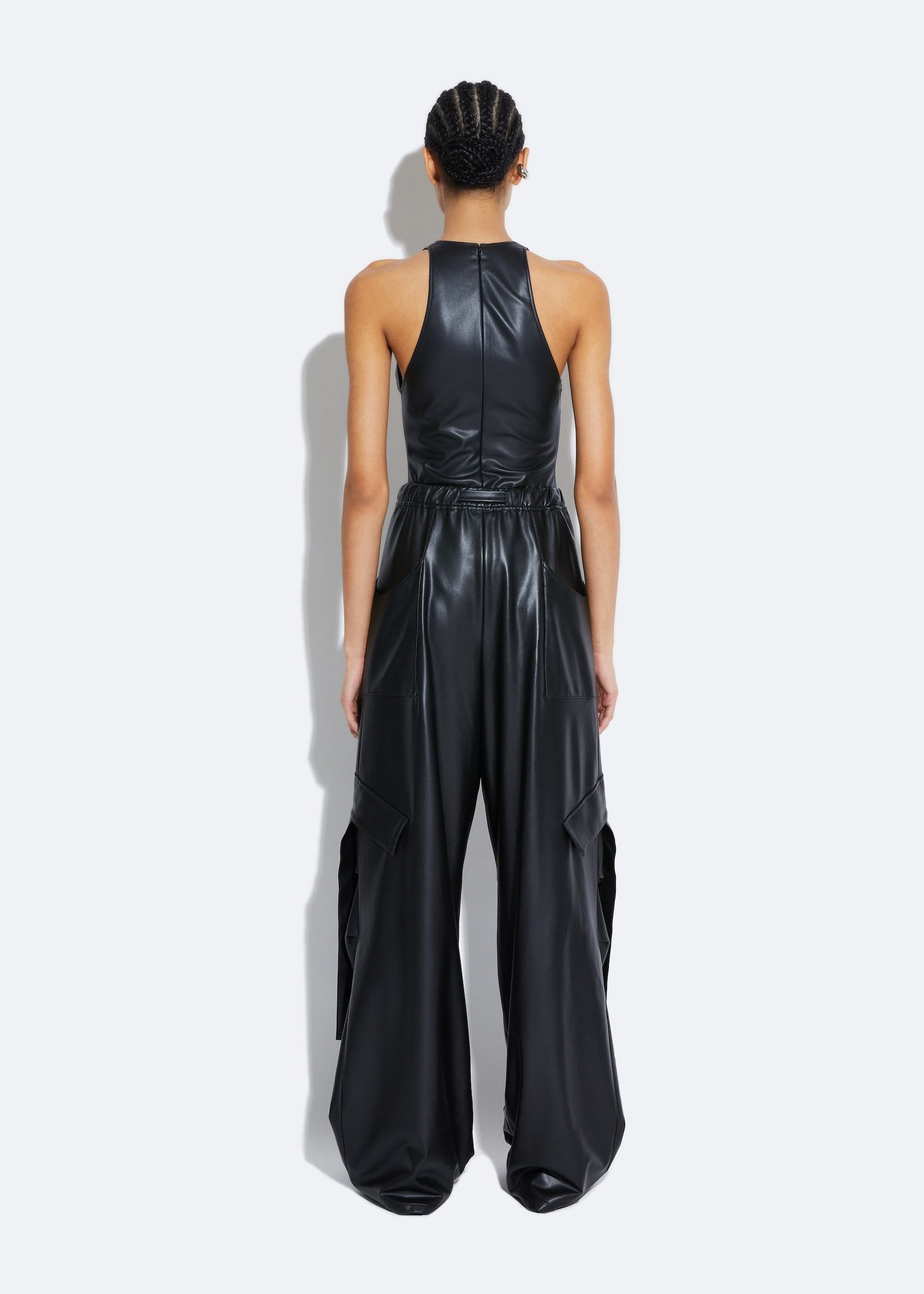 Stretch Faux Leather Utility Pant in Black Black | LAPOINTE