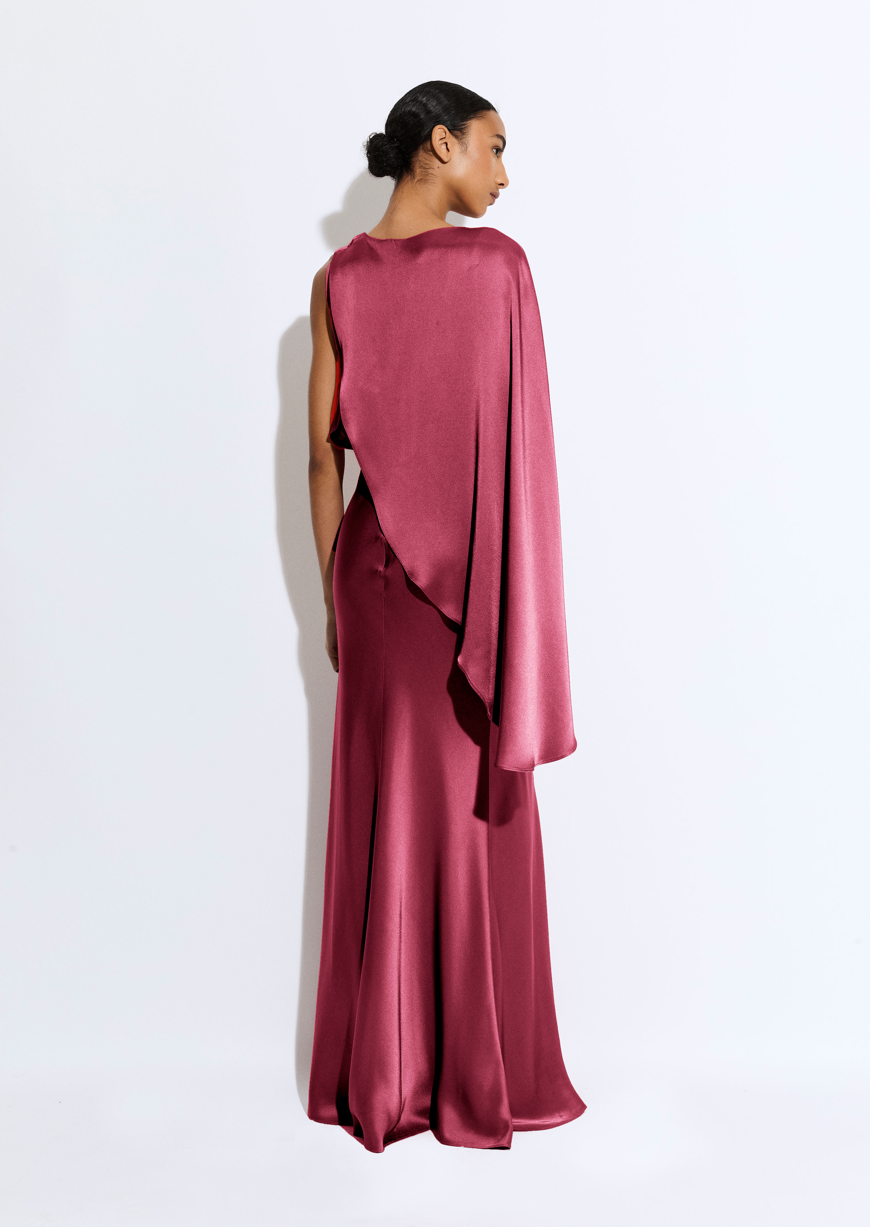 satin asymmetric draped neckline maxi dress Asymmetric Neckline Draped Maxi Dress