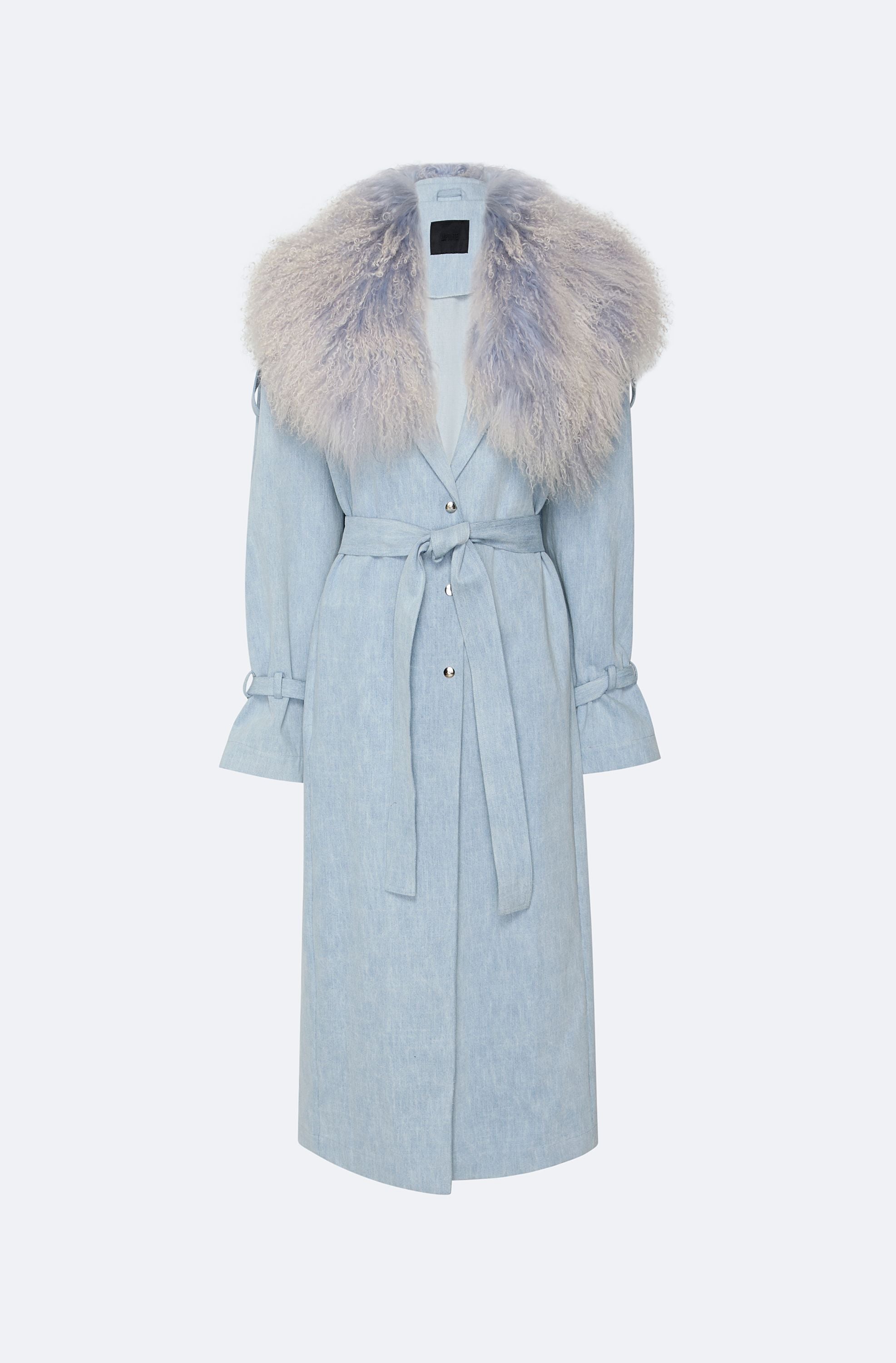 Washed Denim Relaxed Trench With Mongolian