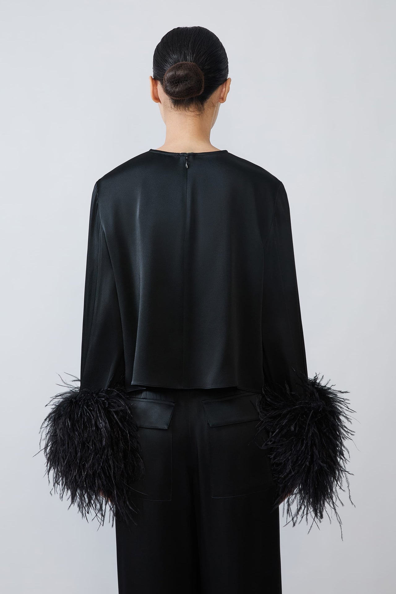 Satin Top With Feathers - LAPOINTE
