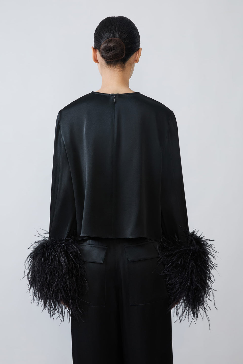 Satin Top With Feathers - LAPOINTE
