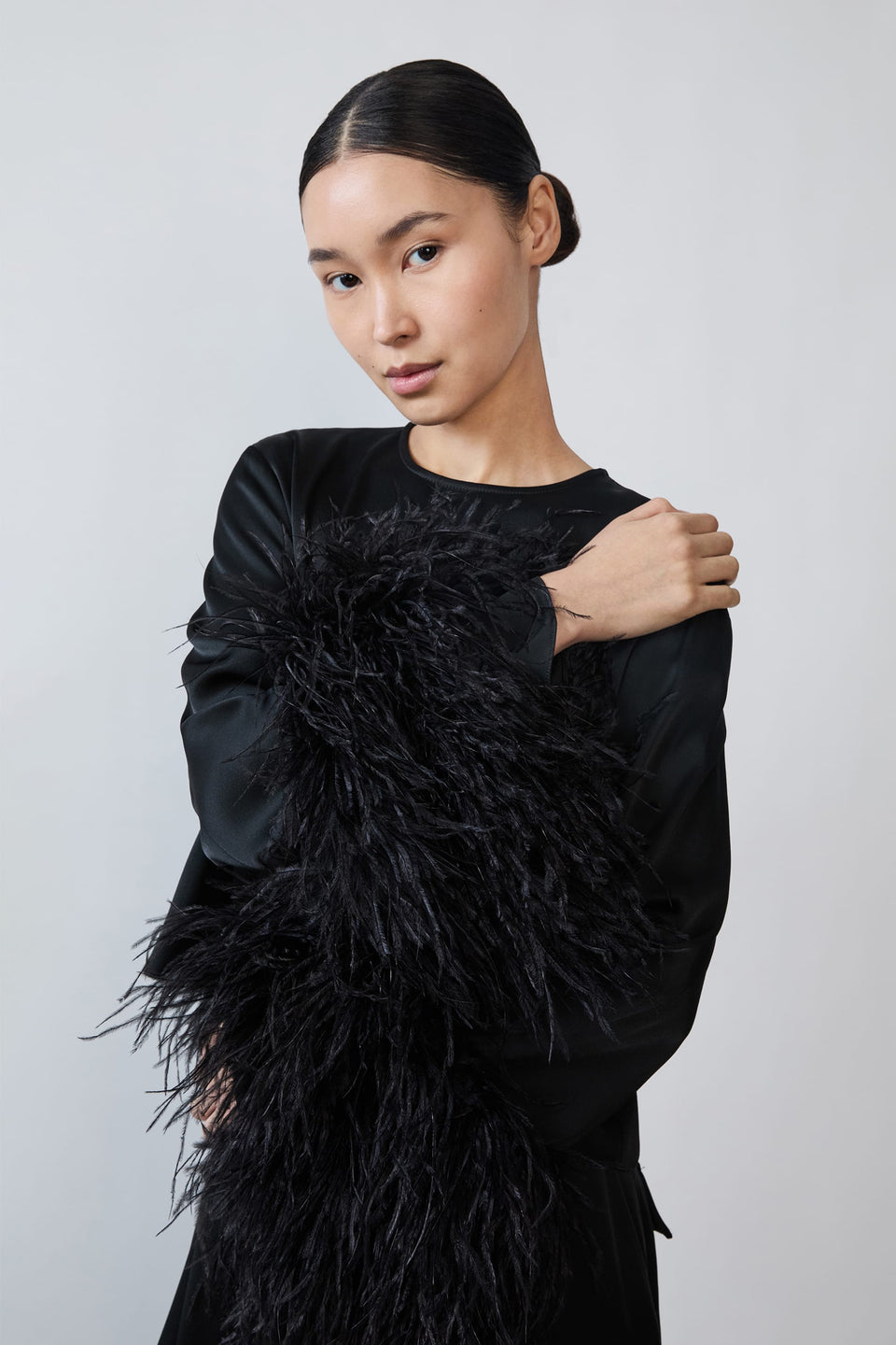 Satin Top With Feathers - LAPOINTE