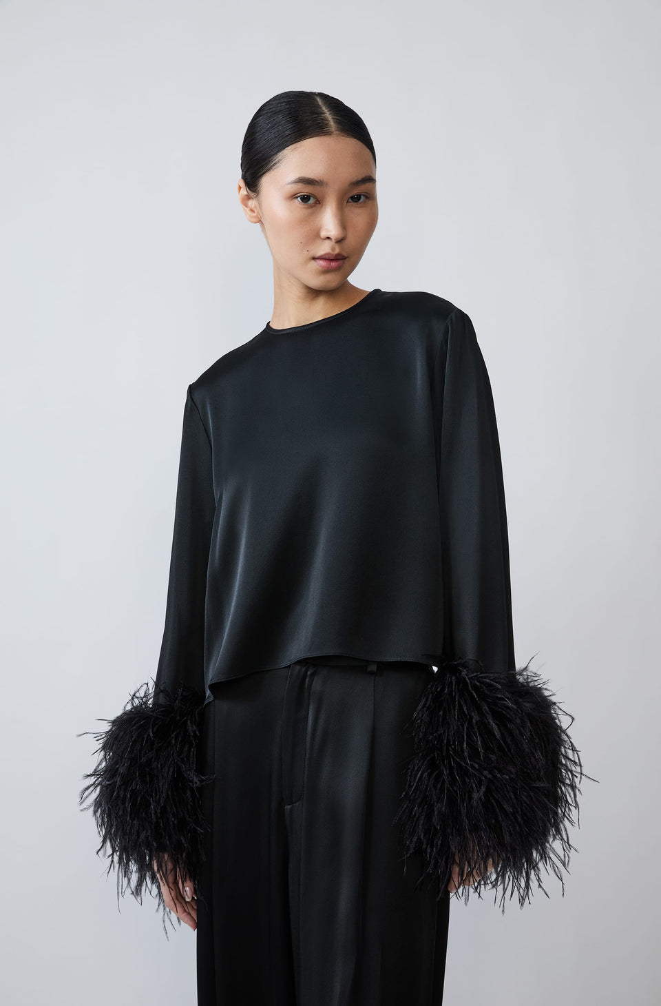Satin Top With Feathers - LAPOINTE