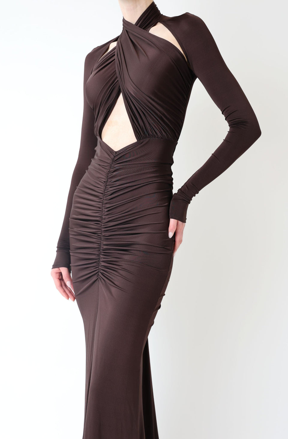 Jersey Halter Ruched Gown