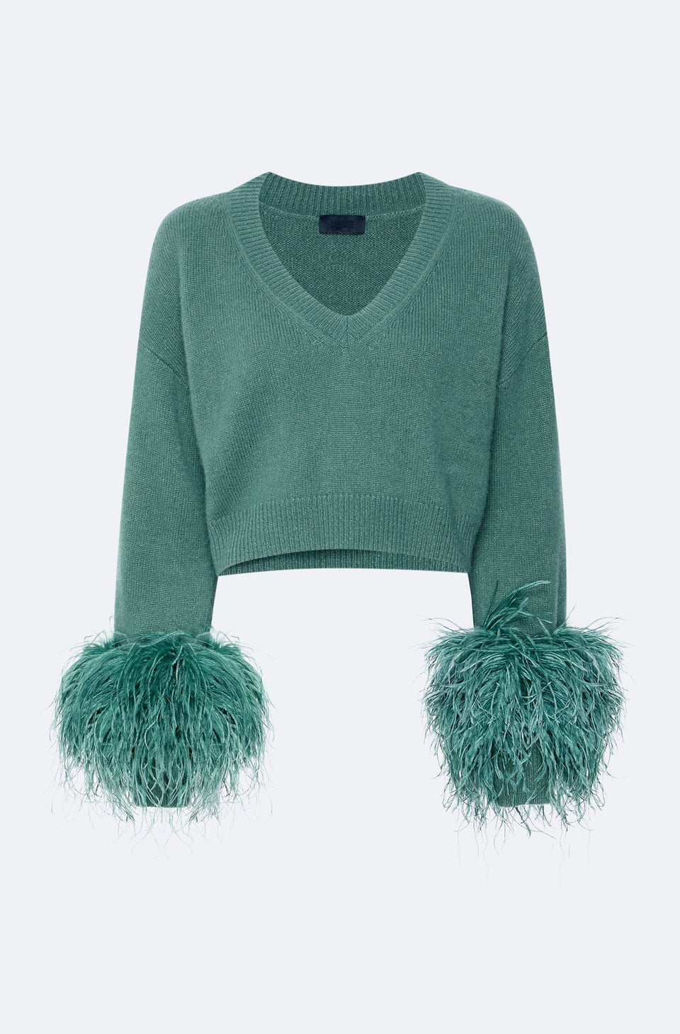 Cashmere Cropped V Neck Sweater With Feathers - LAPOINTE