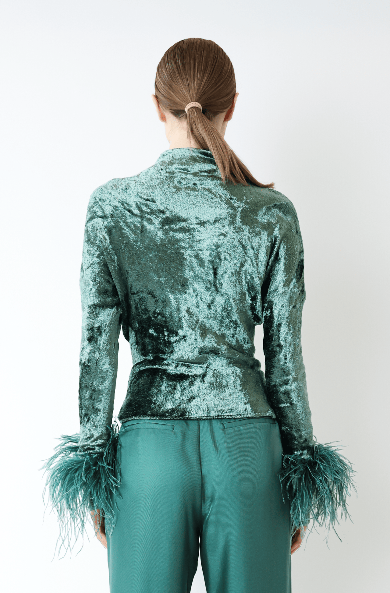 Velvet Dolman Top With Feathers