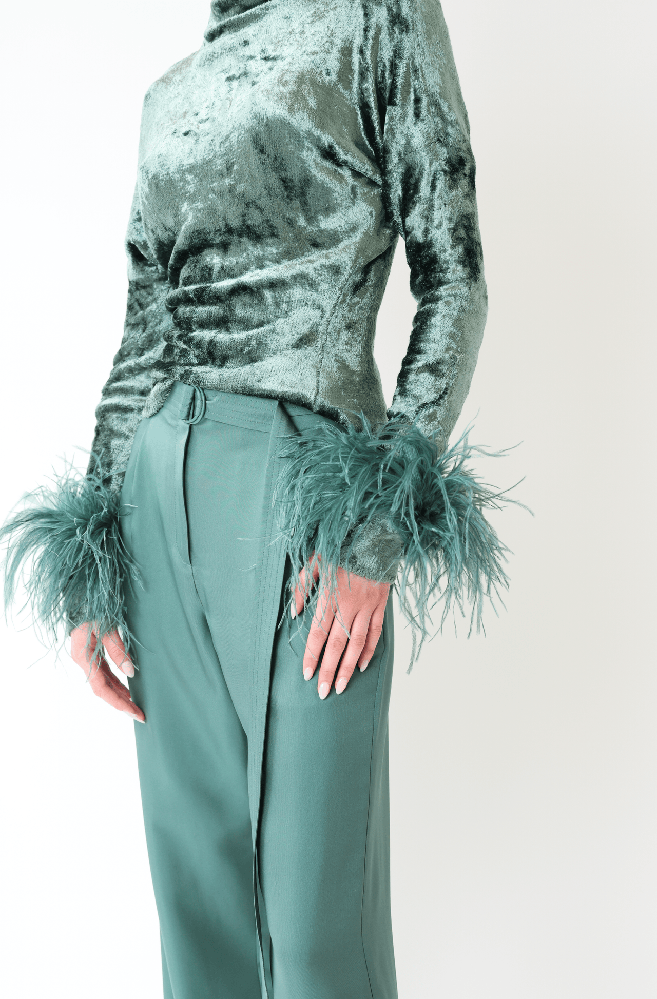 Velvet Dolman Top With Feathers