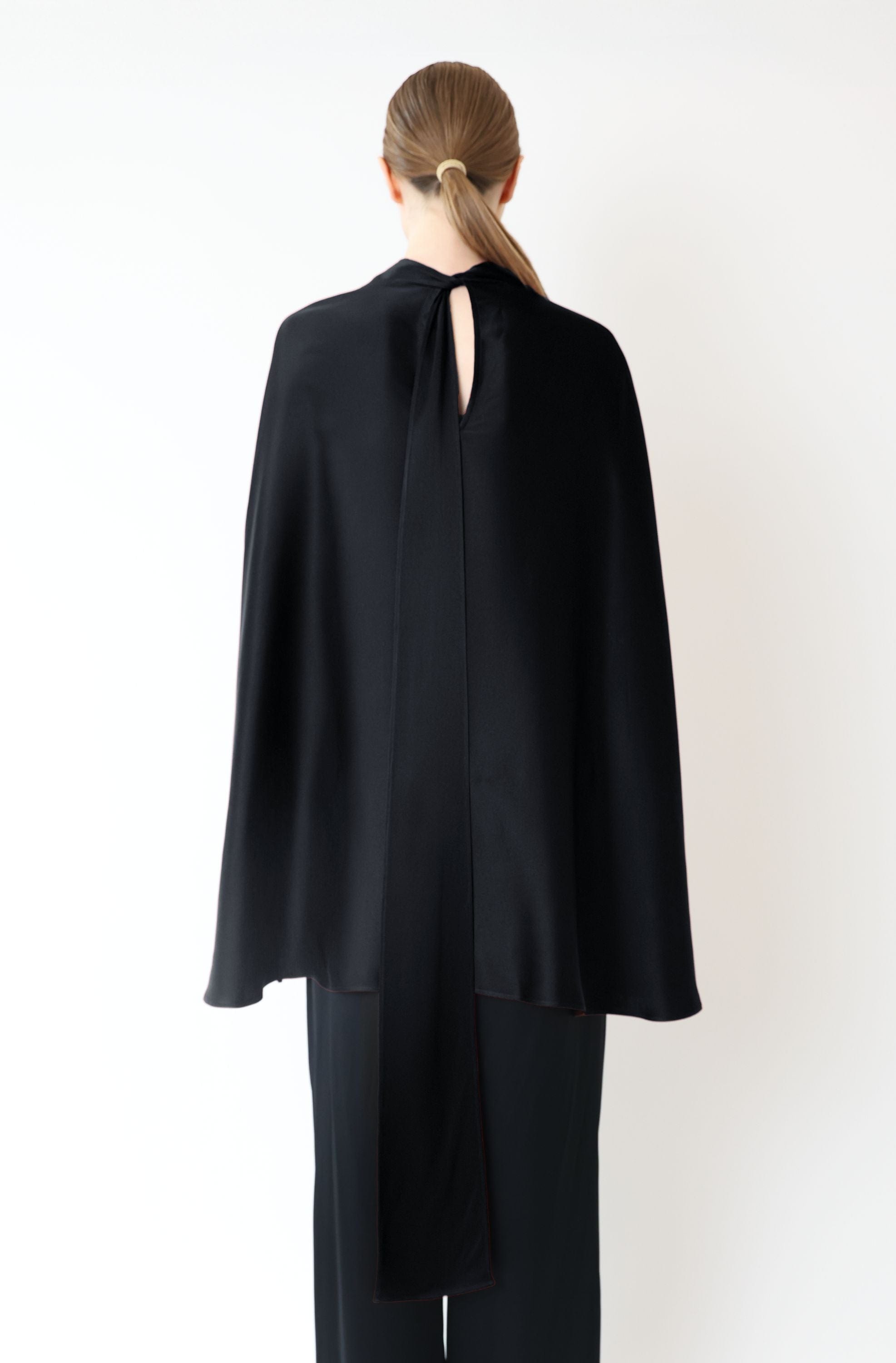 Satin Scarf Cape Top in Black Black | LAPOINTE