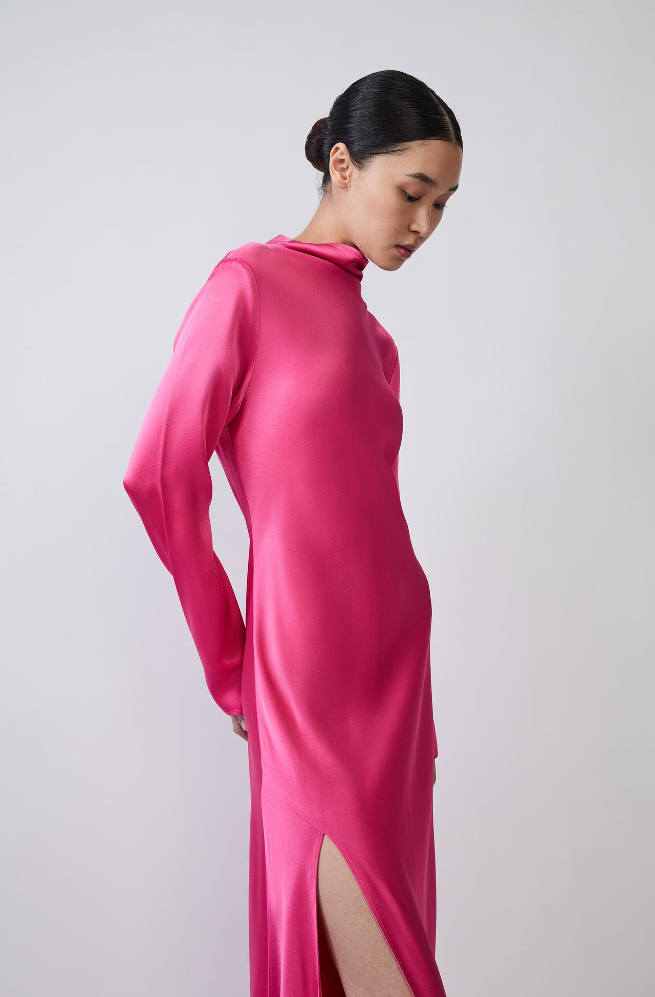 Satin Draped Neck Bias Dress - LAPOINTE
