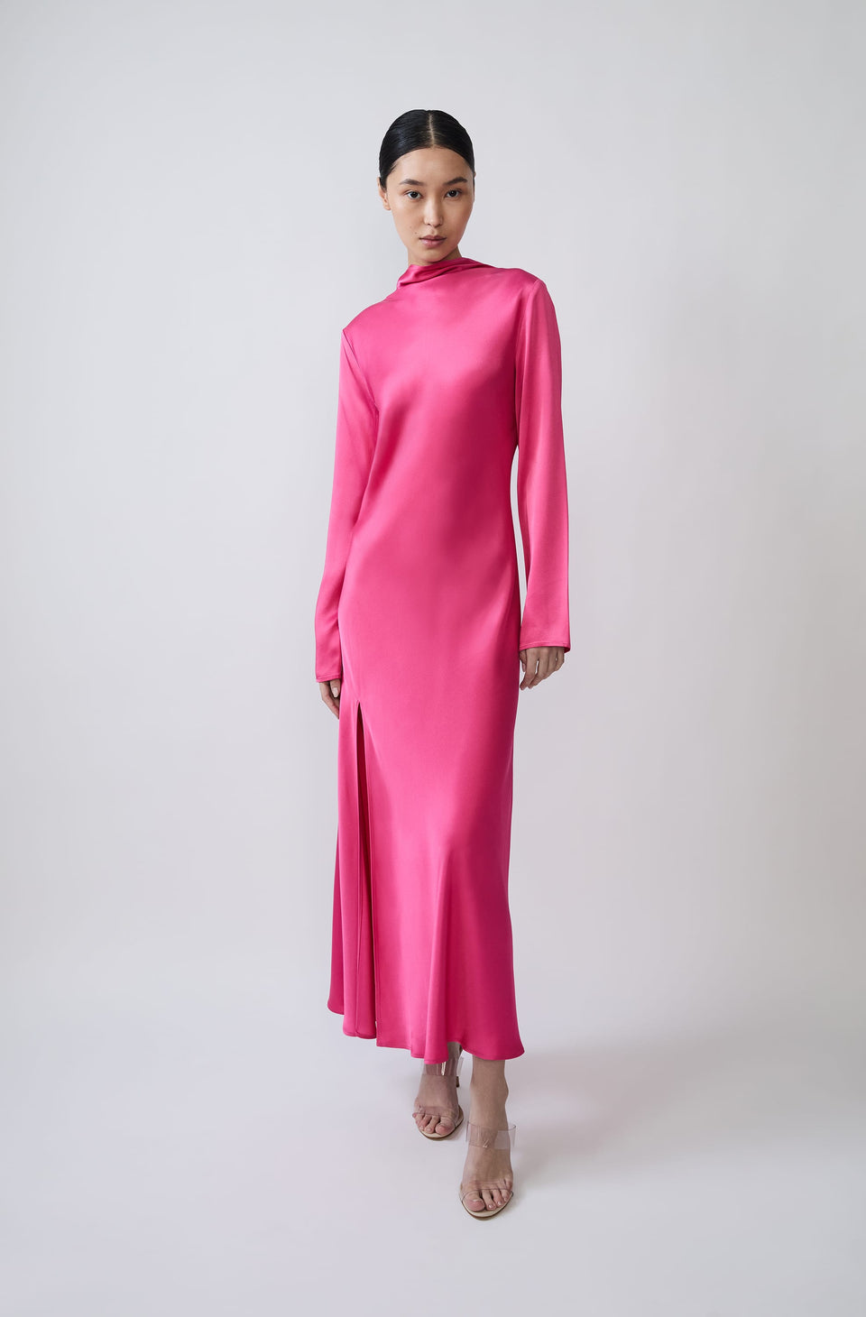 Satin Draped Neck Bias Dress - LAPOINTE