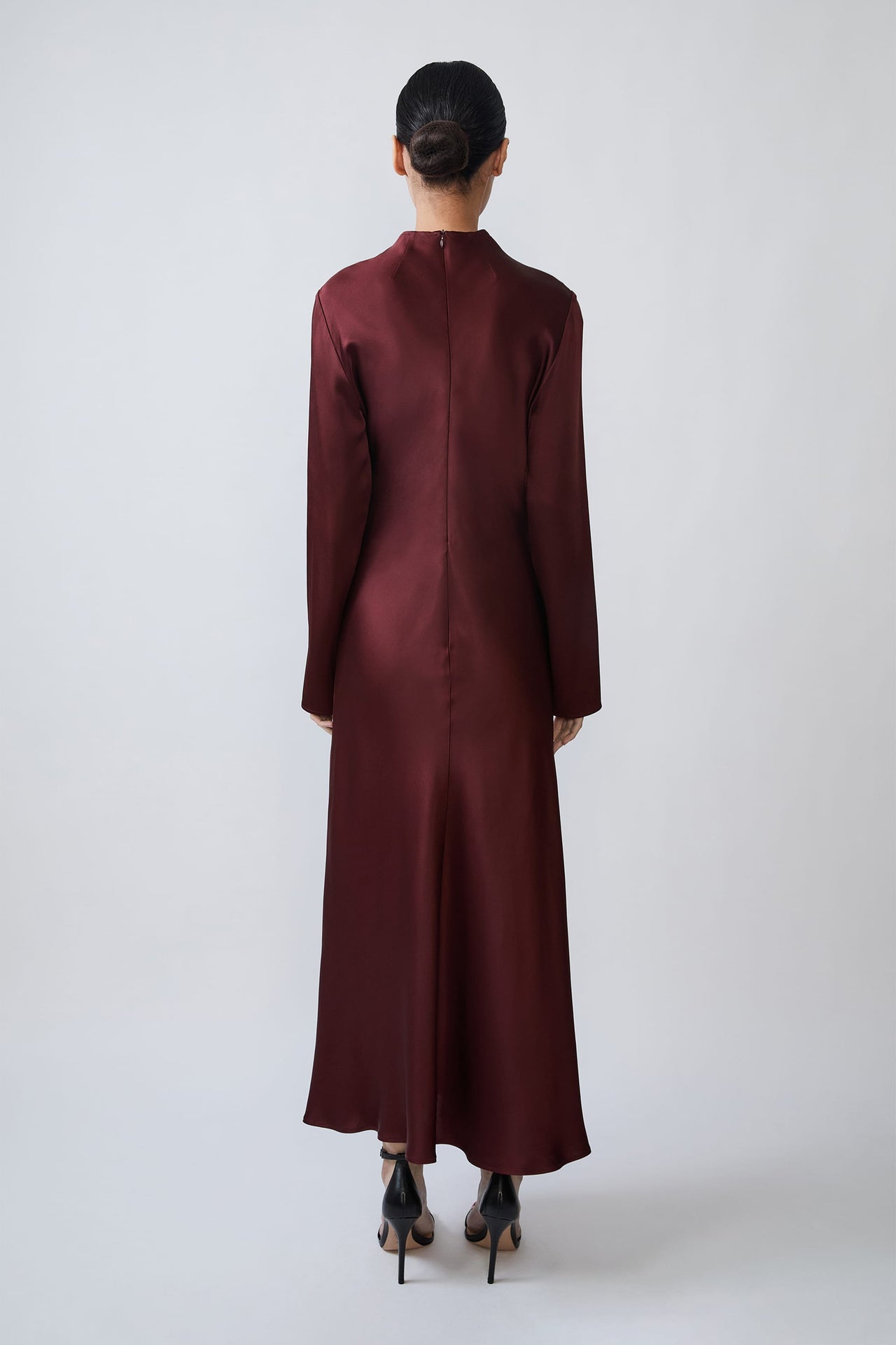 Satin Draped Neck Bias Dress With Slit - LAPOINTE