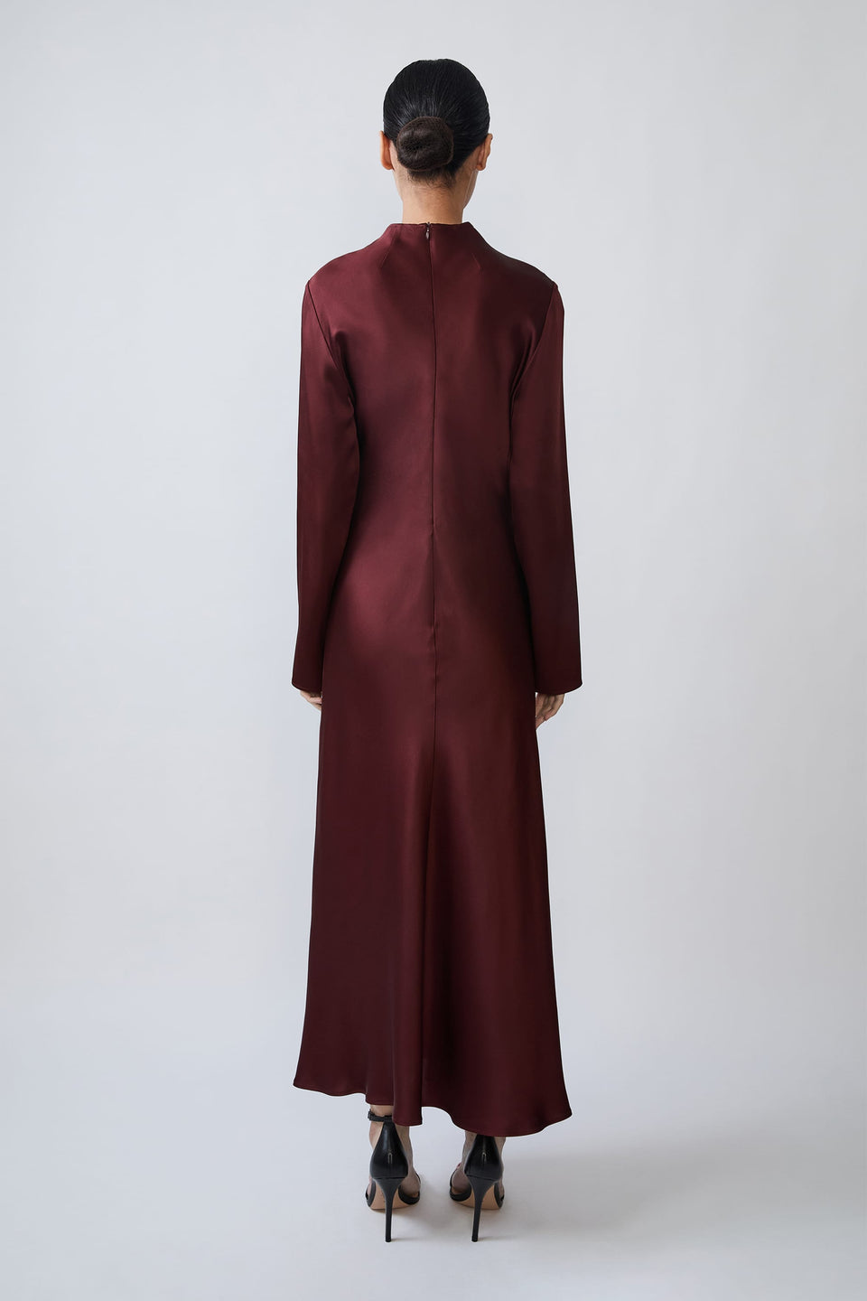 Satin Draped Neck Bias Dress With Slit - LAPOINTE