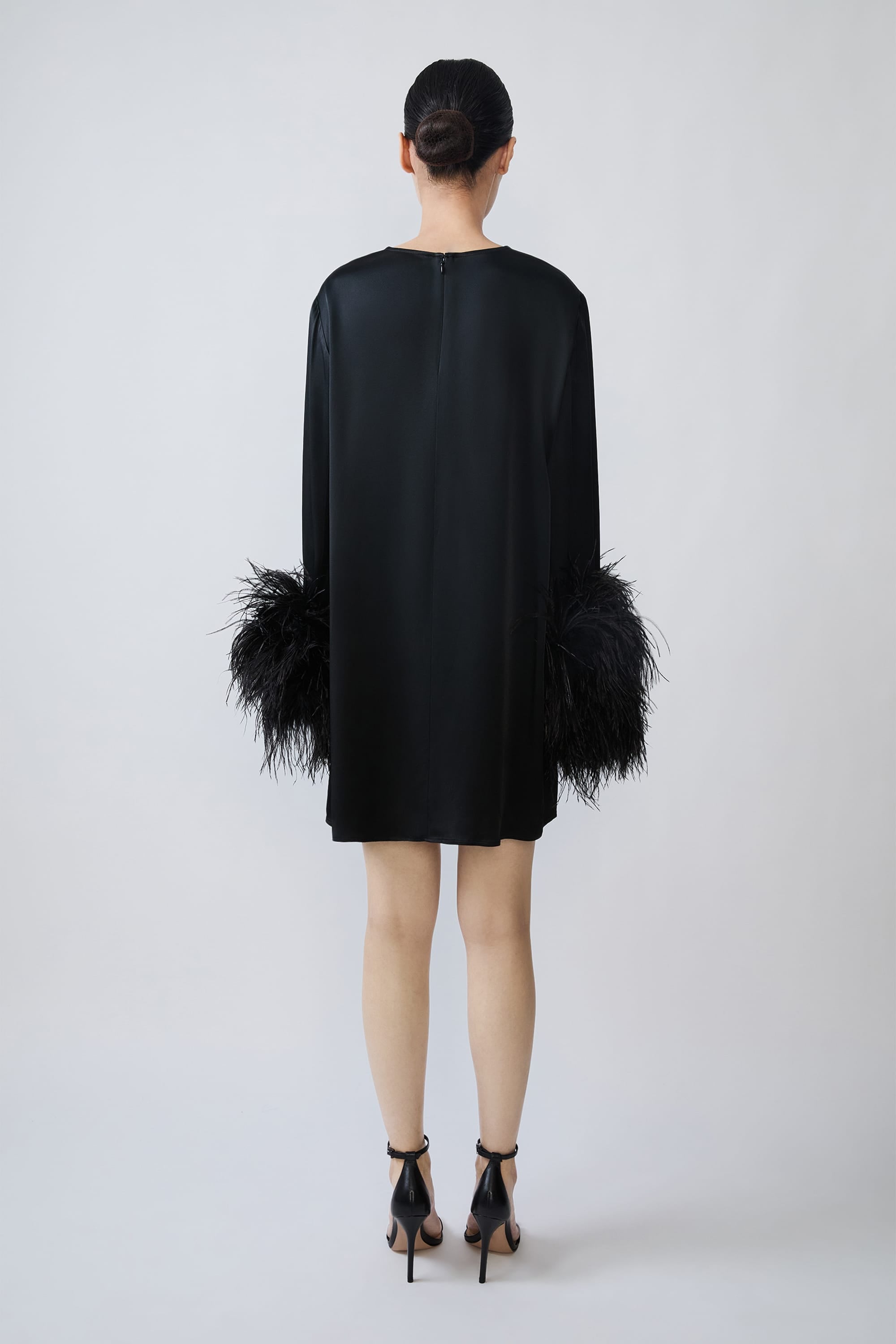 Satin Shift Dress With Feathers - LAPOINTE