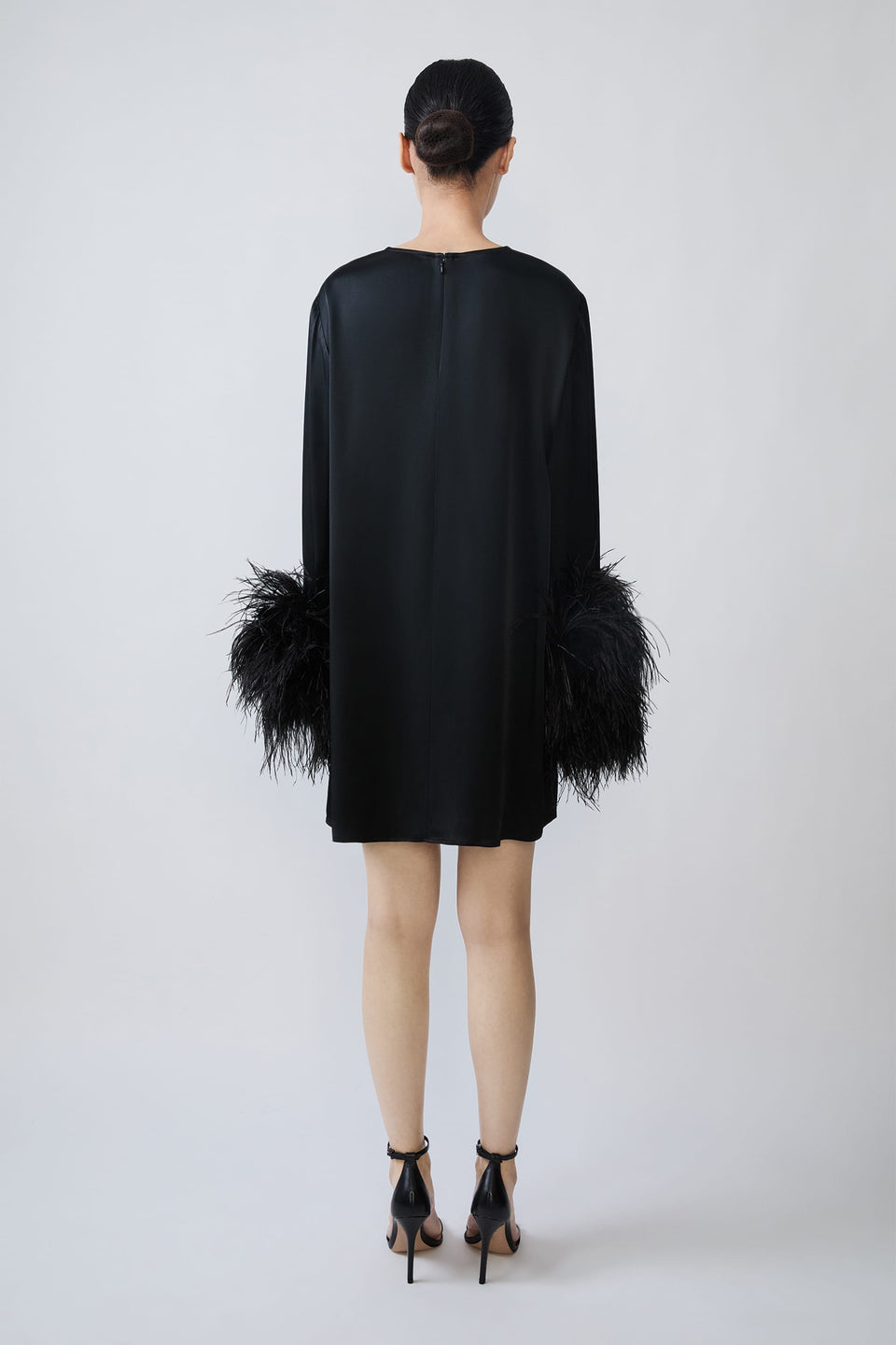Satin Shift Dress With Feathers - LAPOINTE