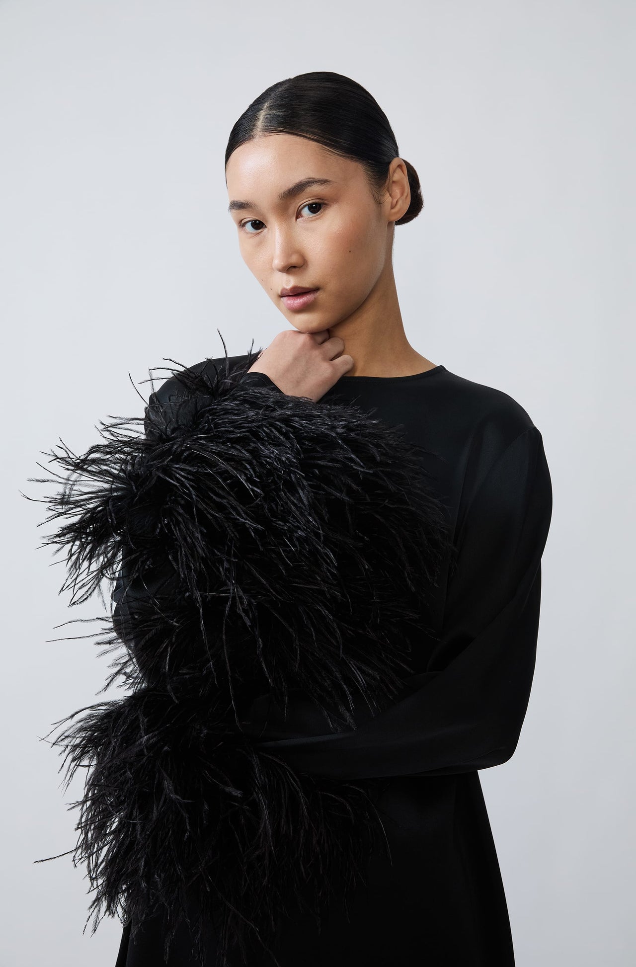 Satin Shift Dress With Feathers - LAPOINTE