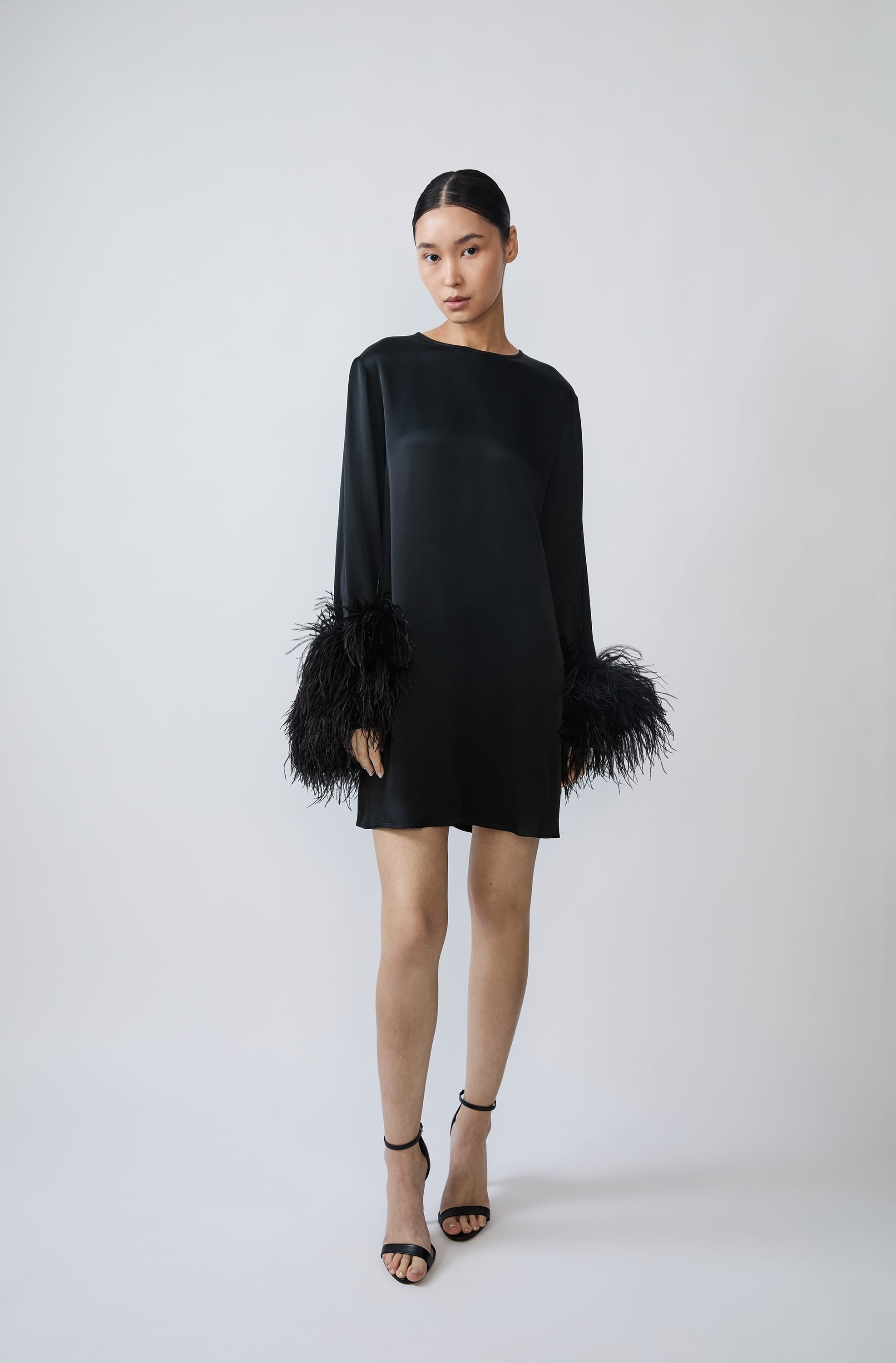 Satin Shift Dress With Feathers - LAPOINTE