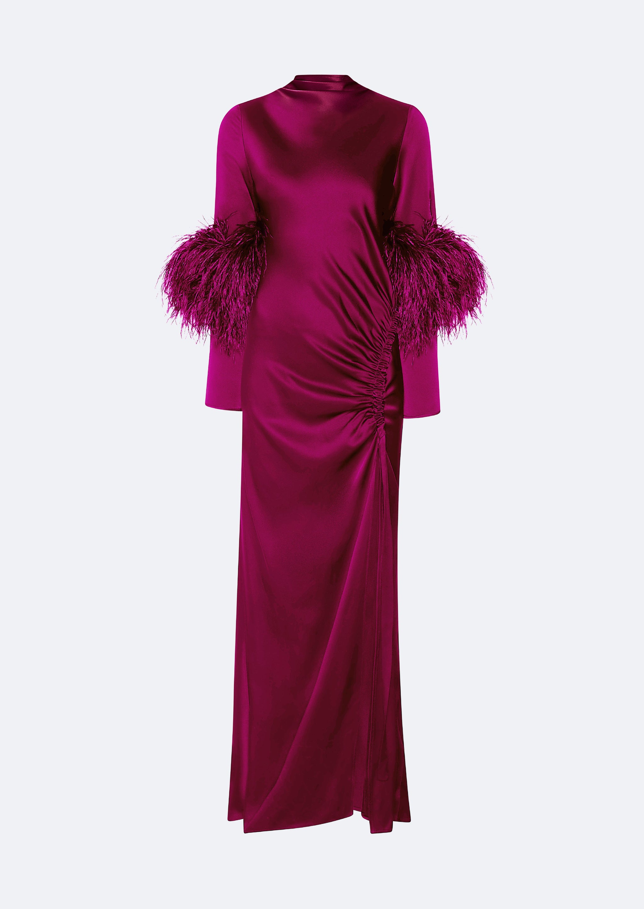 Satin Tab Gown With Feathers