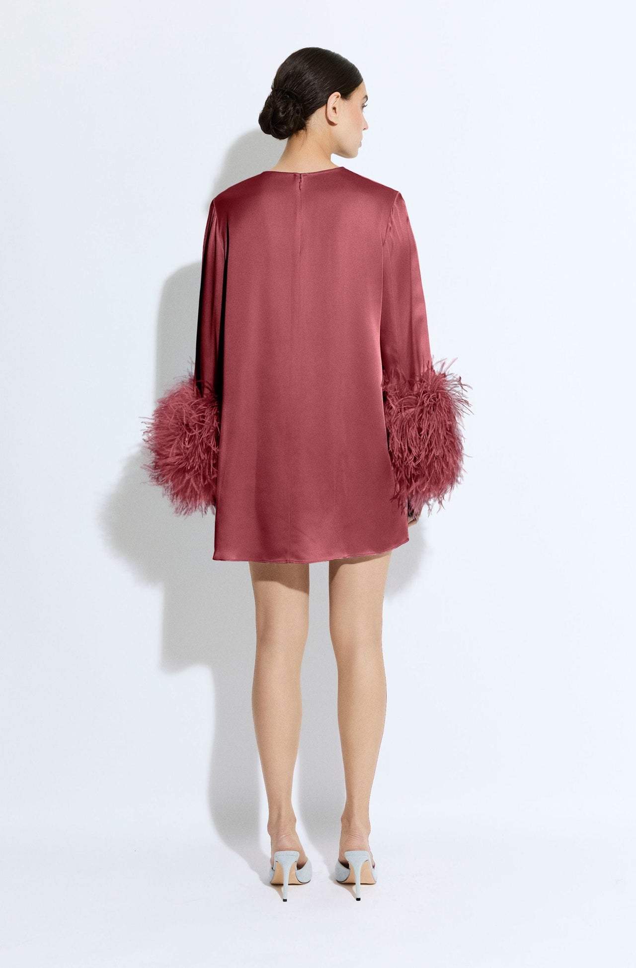 Satin Shift Dress With Feathers - LAPOINTE