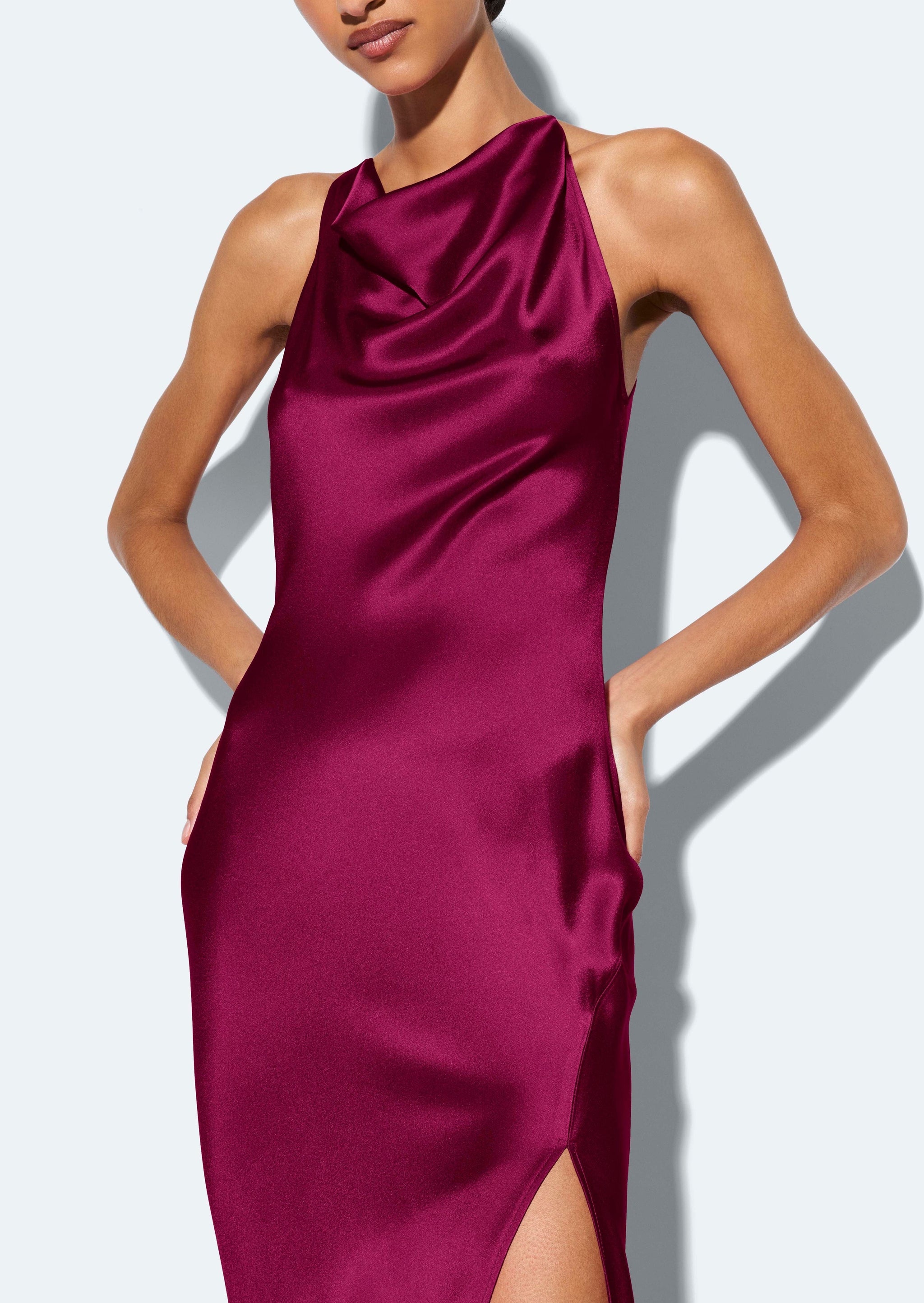 Satin Halter Gown in Berry Red | LAPOINTE Satin Halter Gown in Berry Red | LAPOINTE
