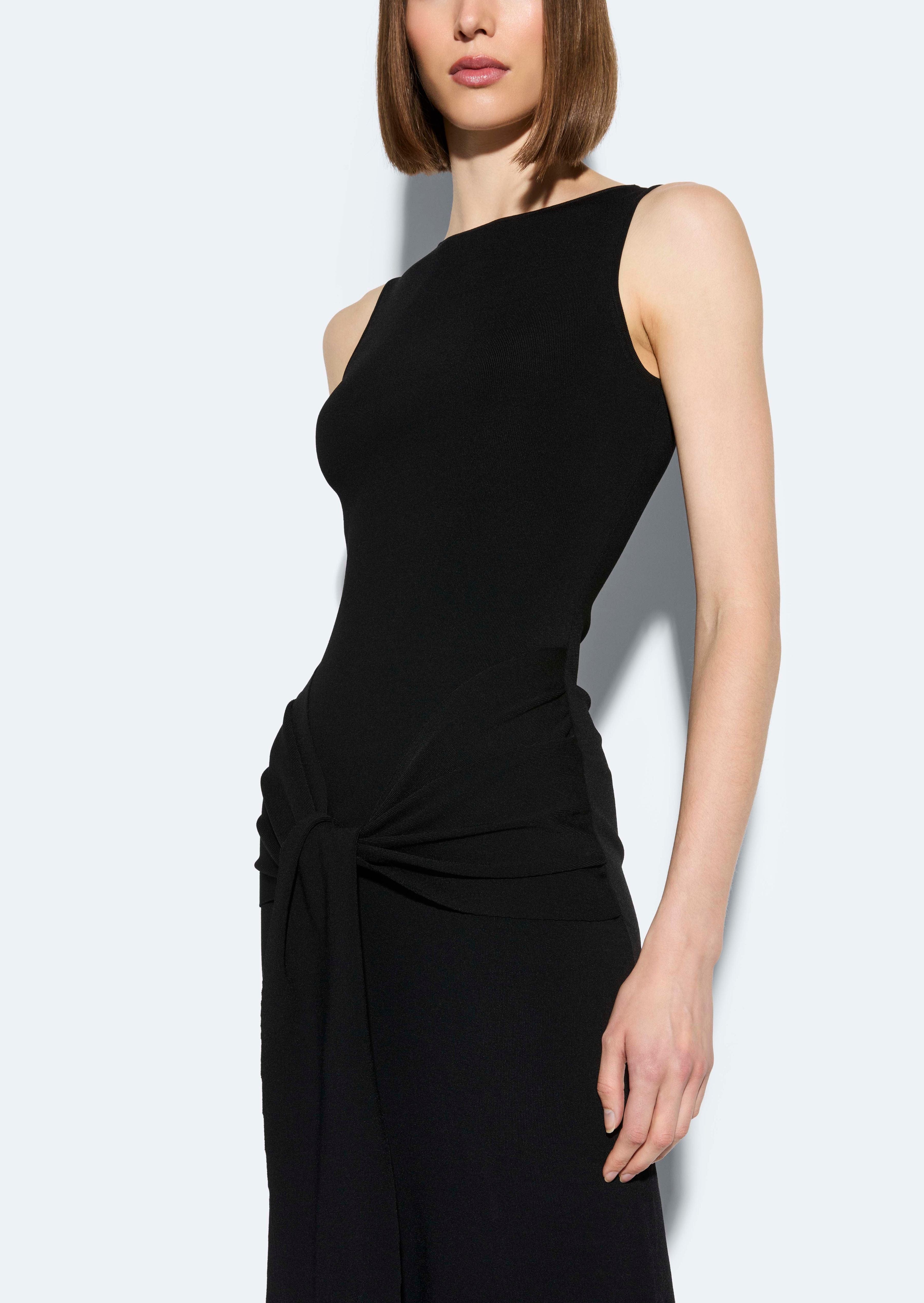 Viscose Waist Tie Dress in Black Black | LAPOINTE Viscose Waist Tie Dress in Black Black | LAPOINTE