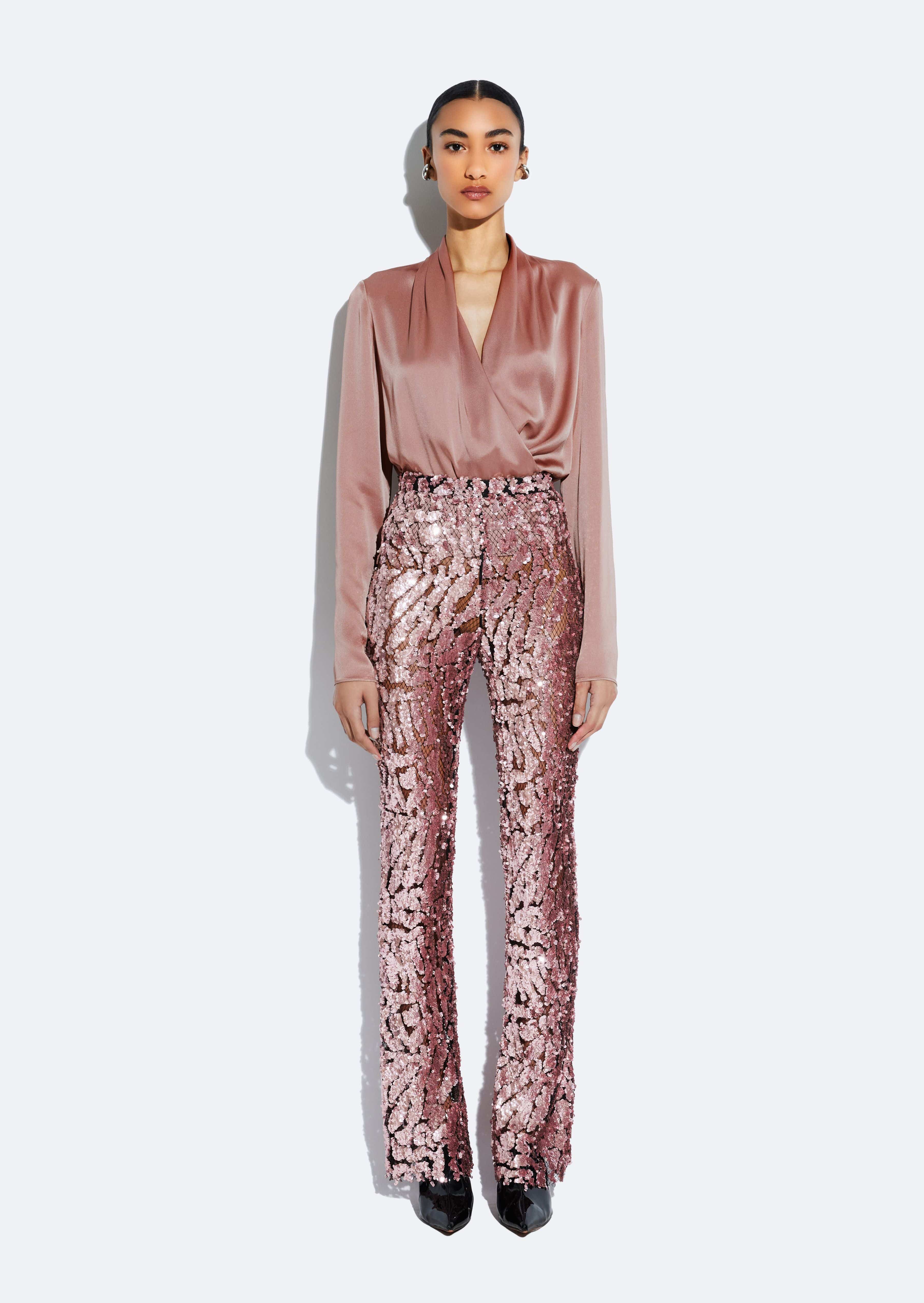 Gold sequin flare pants shops