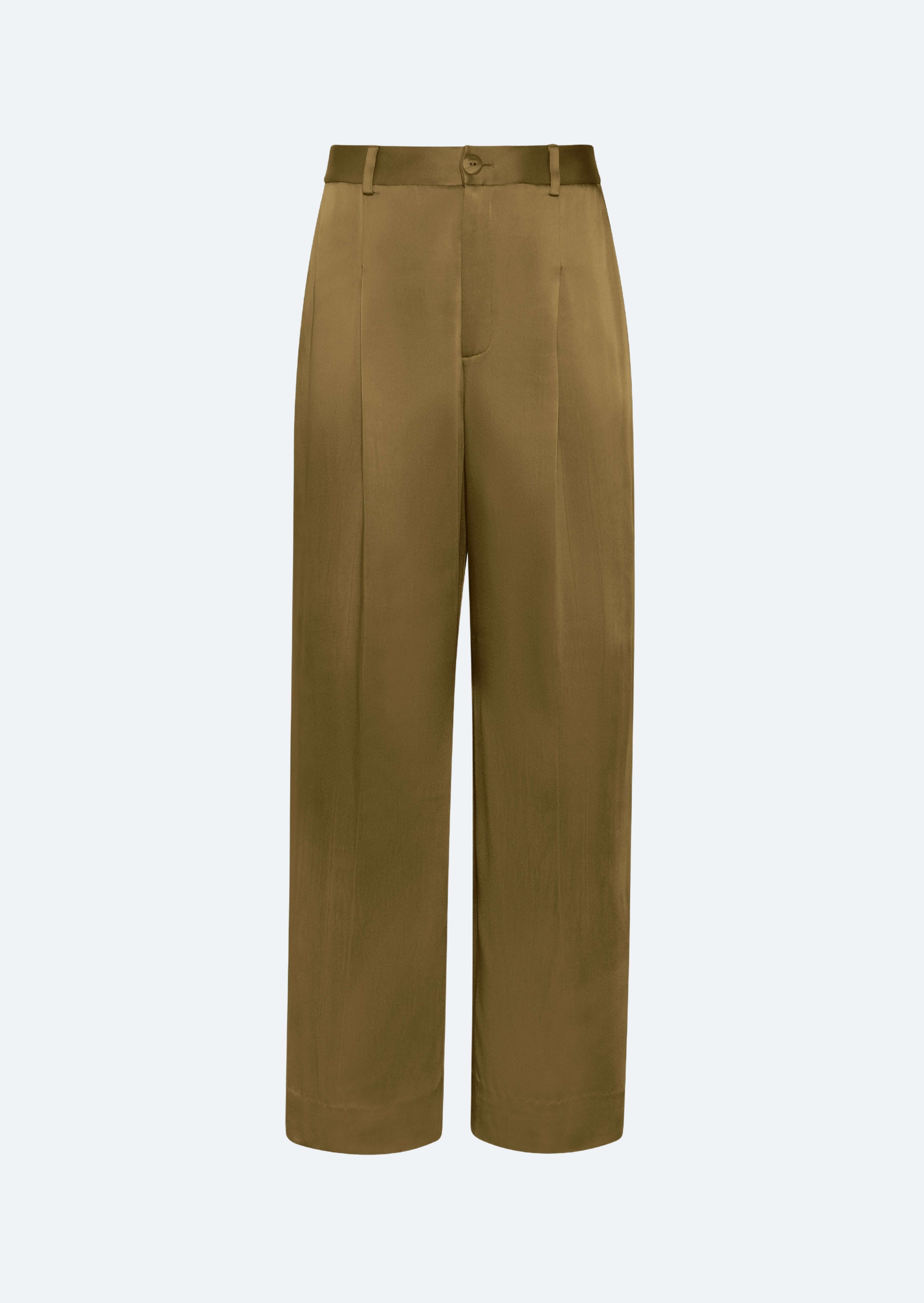 Satin Relaxed Pleated Pant in Dark olive Green | LAPOINTE