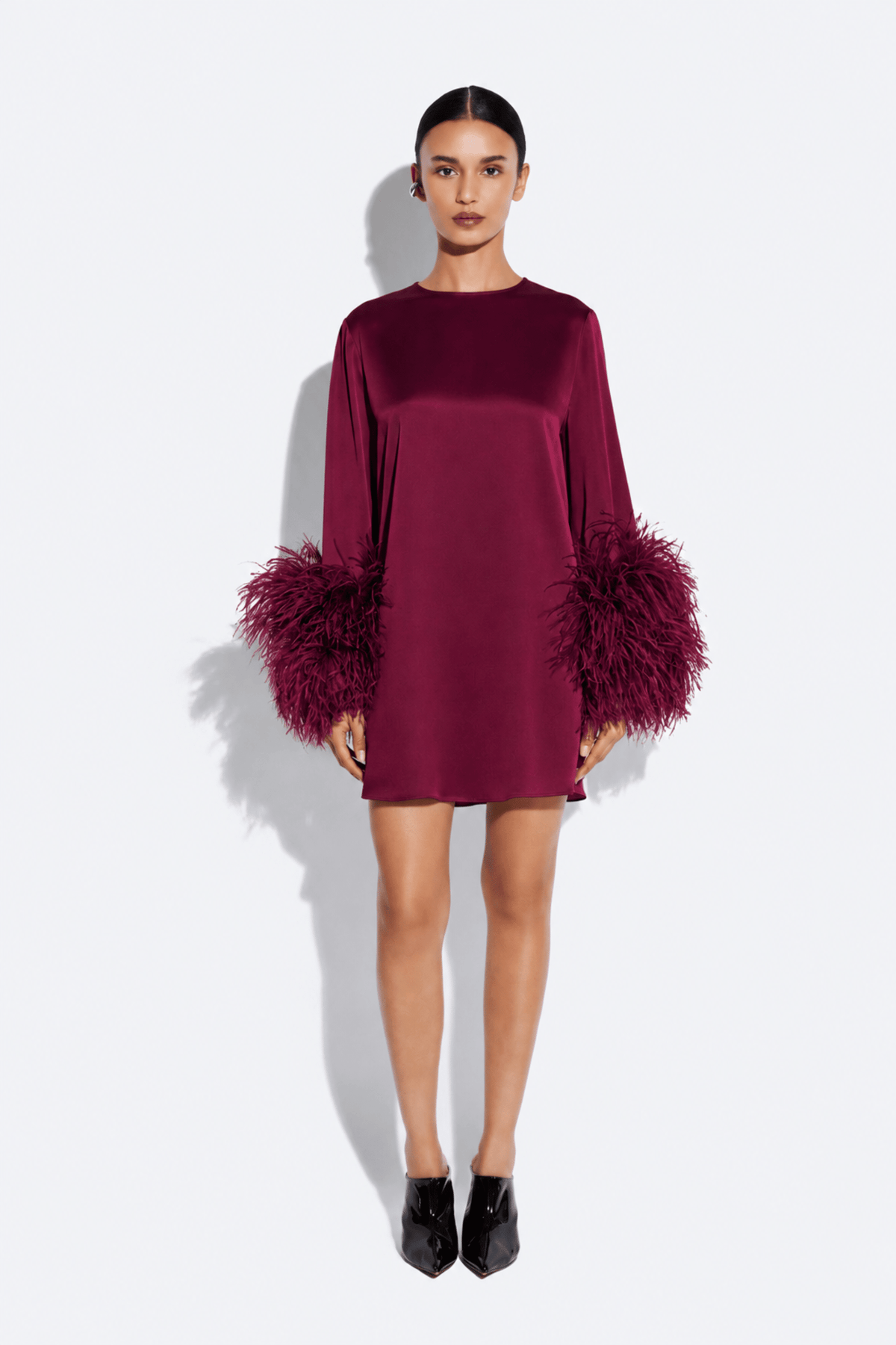 Satin Shift Dress With Feathers - LAPOINTE