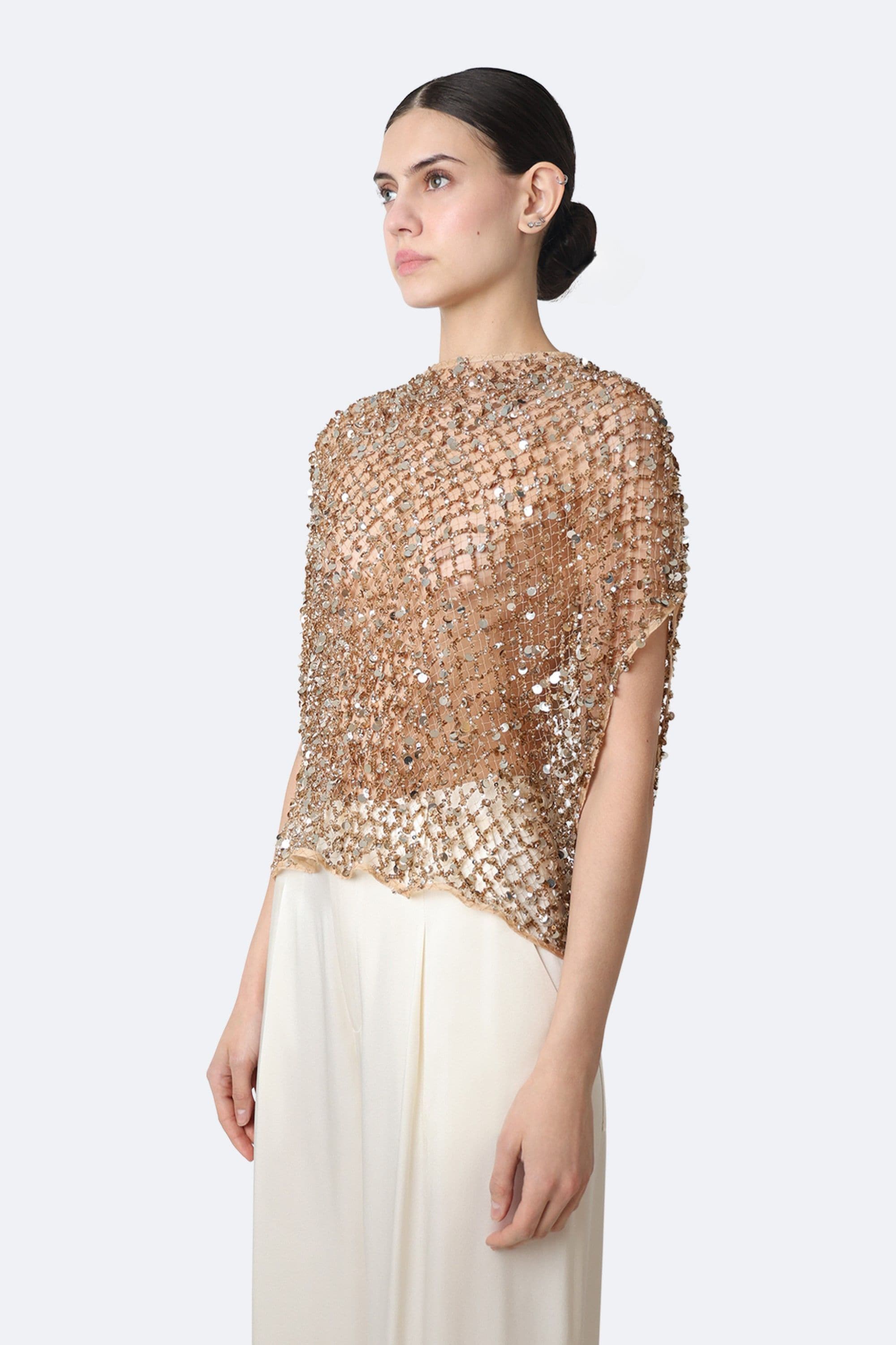 Net Mesh Sequin Cape Tee